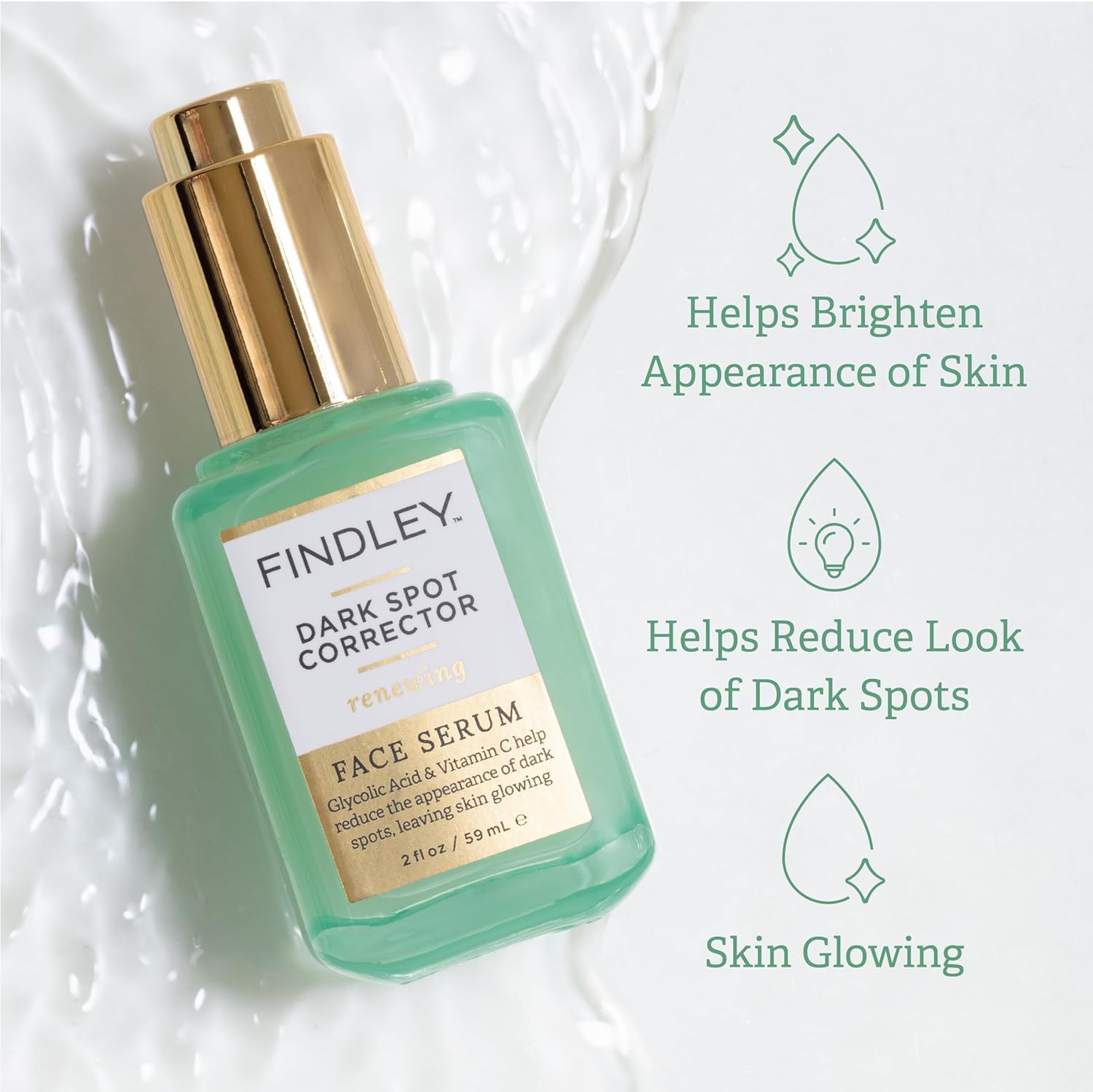 Findley Dark Spot Corrector Renewing Face Serum with Glycolic Acid & Vitamin C - Reduces Dark Spots & Signs of Aging | Hydrating (2 Fl Oz) - Image 3