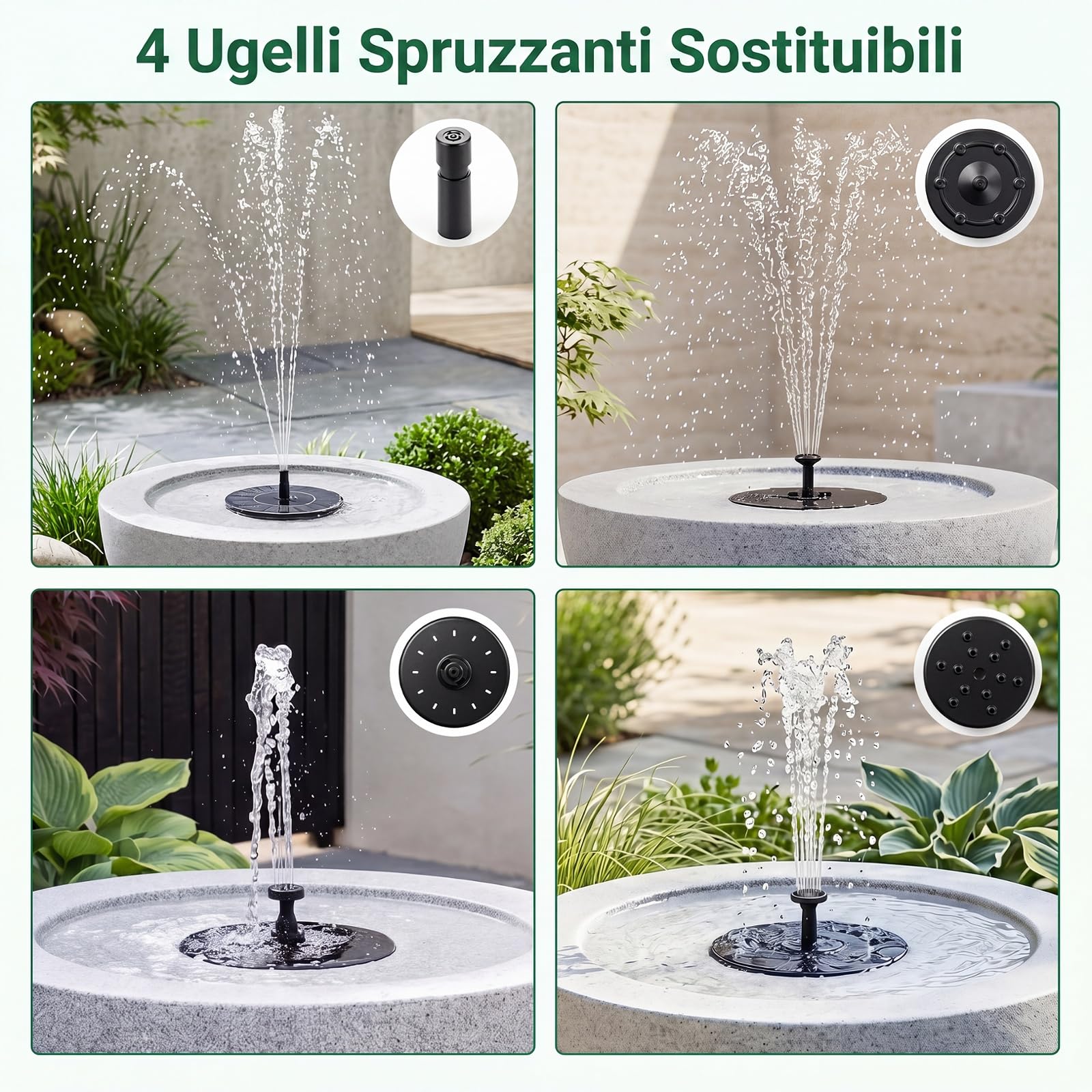 COSTWAY Fontana Solare da Giardino, Set di Fontana Solare da Esterno con Vasca Grande, 12 Luci a LED e 4 Ugelli Sostituibili, Fontanella Decorativa in Resina per Terrazze e Cortile, 50 x 50 x 25 cm