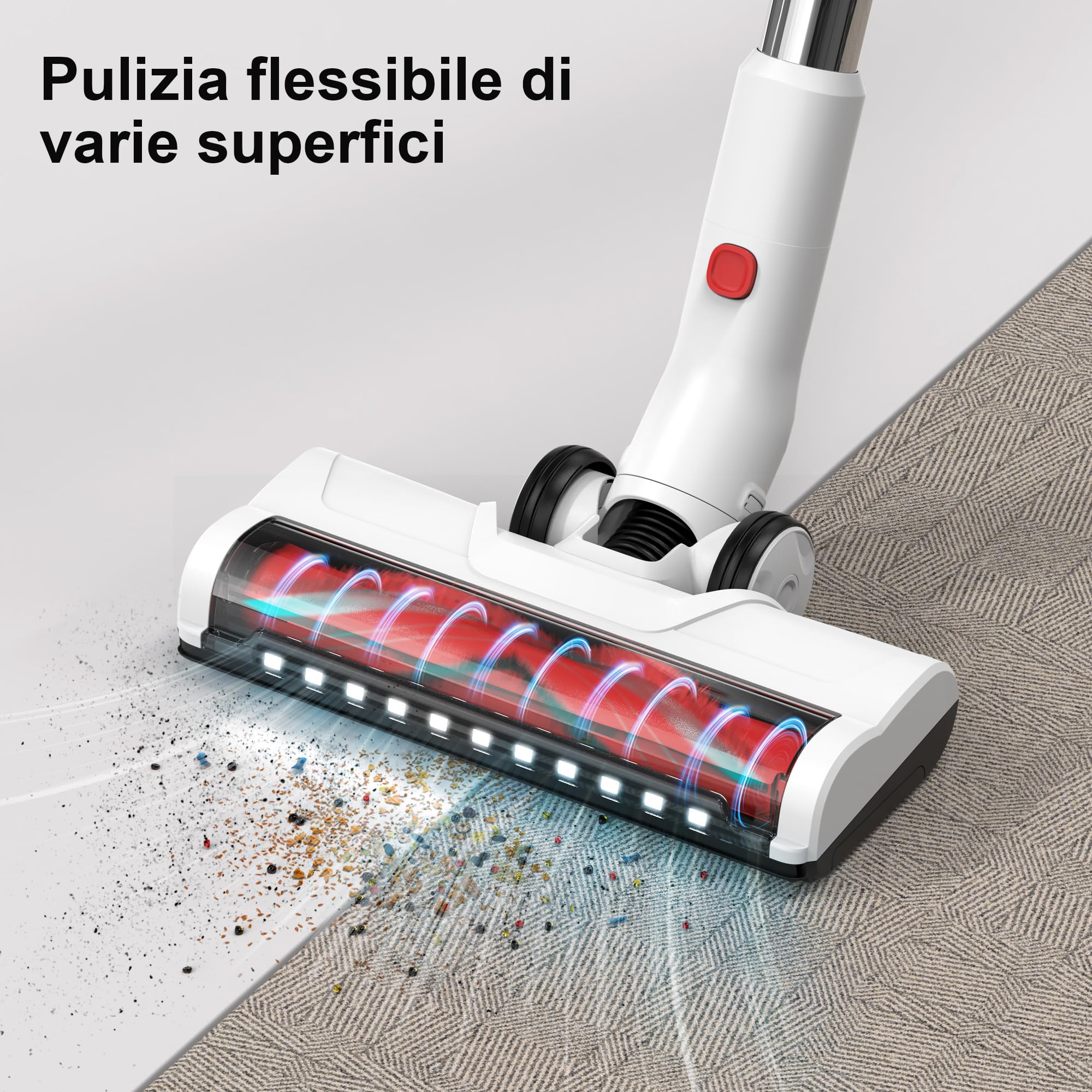 Syntecno Aspirapolvere Senza Fili Scopa Elettrica - Potente Vacuum Cleaner Senza Filo Ricaricabile Batteria Silenzioso Leggera Scope Elettriche per Pavimenti Tappeti Peli Animali Domestici