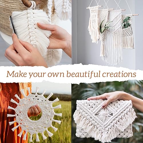 Miniatura 5 de Cuerda de macramé de una sola hebra de 0.197 in x 110 yardas, cuerda de macramé de algodón natural de 0.197 in, cuerda de algodón grueso para colgar