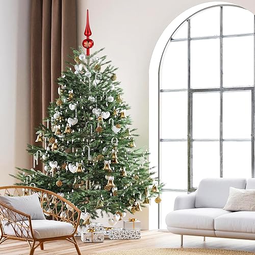 Vista 4 de PRETYZOOM Christmas Tree Top Star Ornament - Vintage Glass Star Tree Topper for Seasonal Christmas Treetops - Plastic Mini Spire Hat Rojo