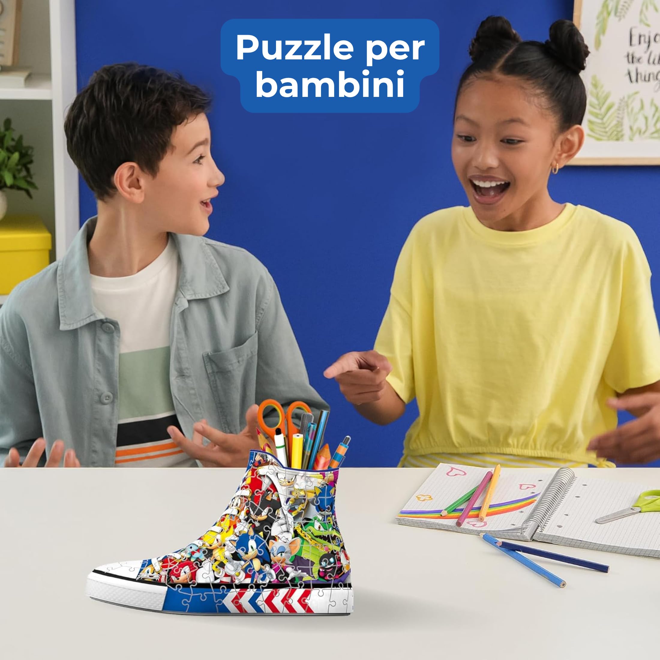 Ravensburger - Puzzle 3d Portapenne Sneaker Sonic | Puzzle 3d Bambini A Partire Dagli 8 Anni | Modellismo Da Costruire Bambini Di 108 Pezzi | Regalo Bambino 8 Anni E Più
