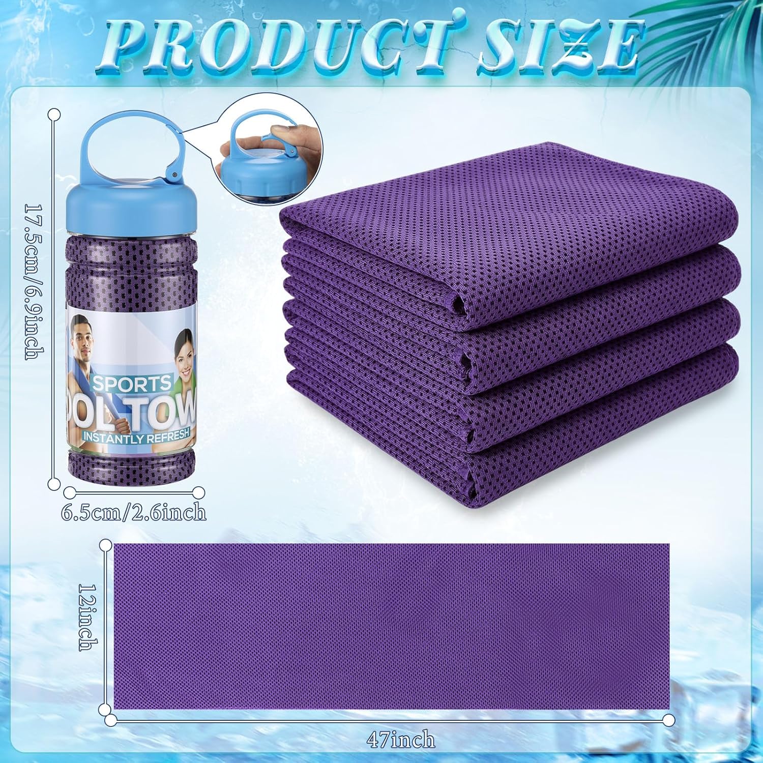 Honoson 10 Pcs Cooling Towels for Neck and Face, 47"x12" Sports Breathable Ice Towels Microfiber Chilly Sweat Rags with Portable Bottle for Gym Golf Athletes Yoga Workout Hot Weather (Purple)