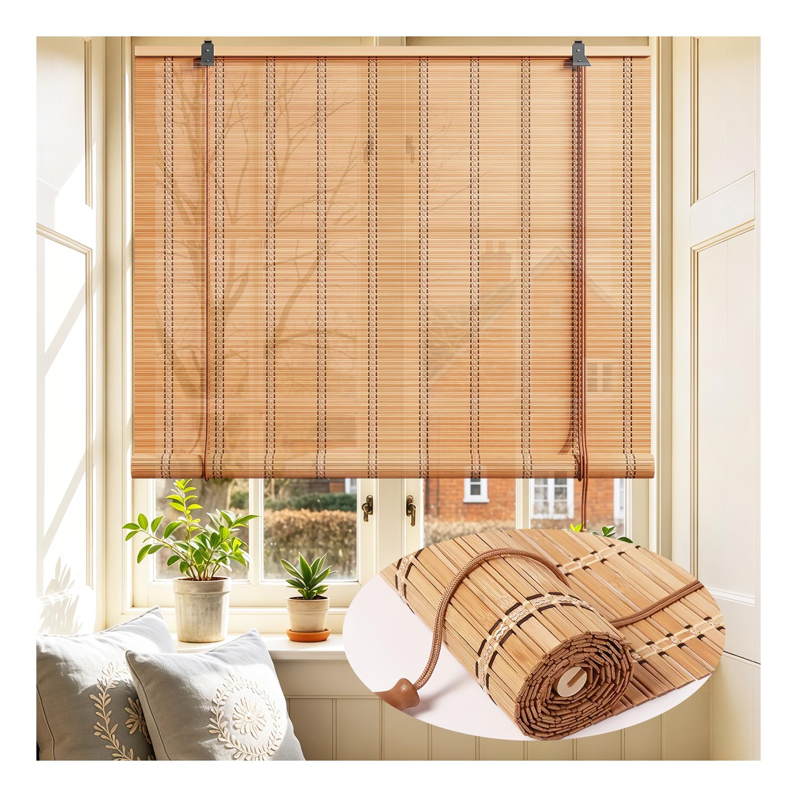 bamboo blinds 64x72 inch bamboo roman shades for indoor windows outdoor patio,light filtering sunshade roll up window shades,easy to install
