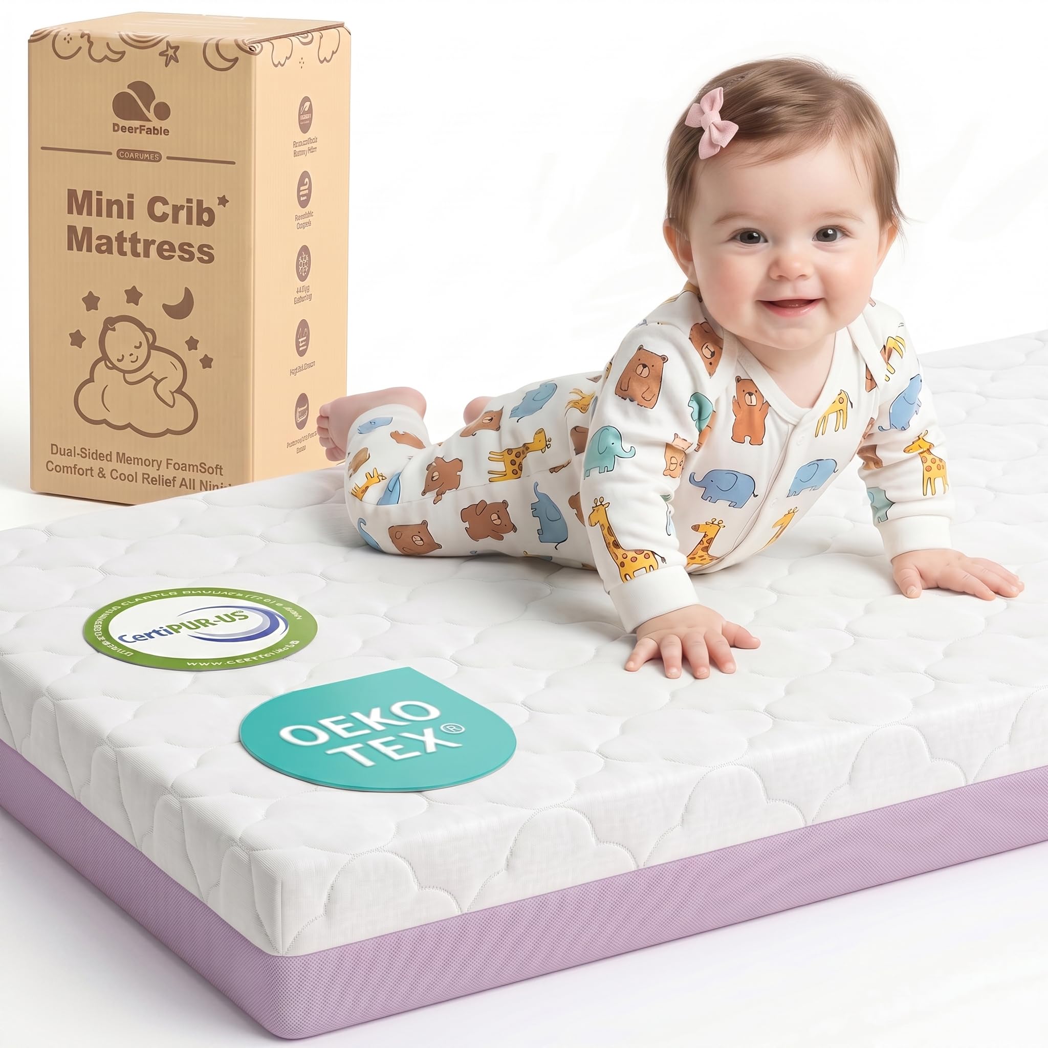 Pack and Play Mattress Dual Sided Memory Foam 38x26x3 Inch Purple