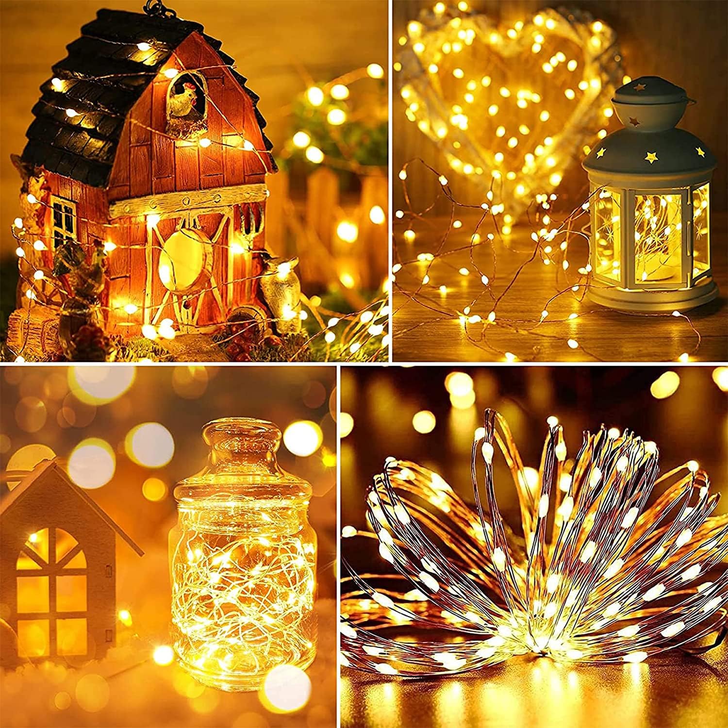 Lezonic Filo di luci solari per esterni, confezione da 4, 12 m, 120 LED, 8 modalità, impermeabili, filo di rame, luci da giardino per casa, alberi, patio, cortile, recinzione, decorazioni per feste di