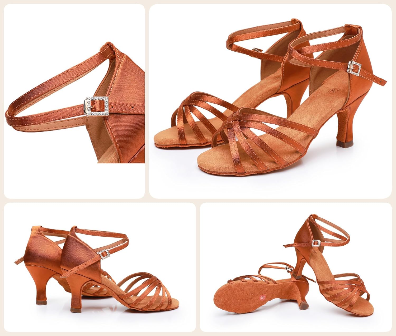 Rosefinch Women's Latin Dance Shoes Satin Professional Ballroom Salsa Practice Performance Wedding Dancing Shoes - Image 5