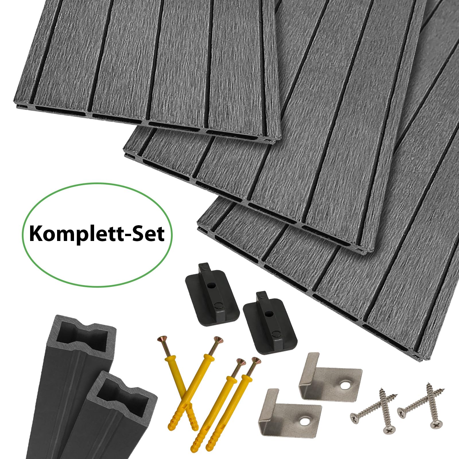 Montafox WPC Terrassendielen 30 m² 2,2 m Komplettset Grau