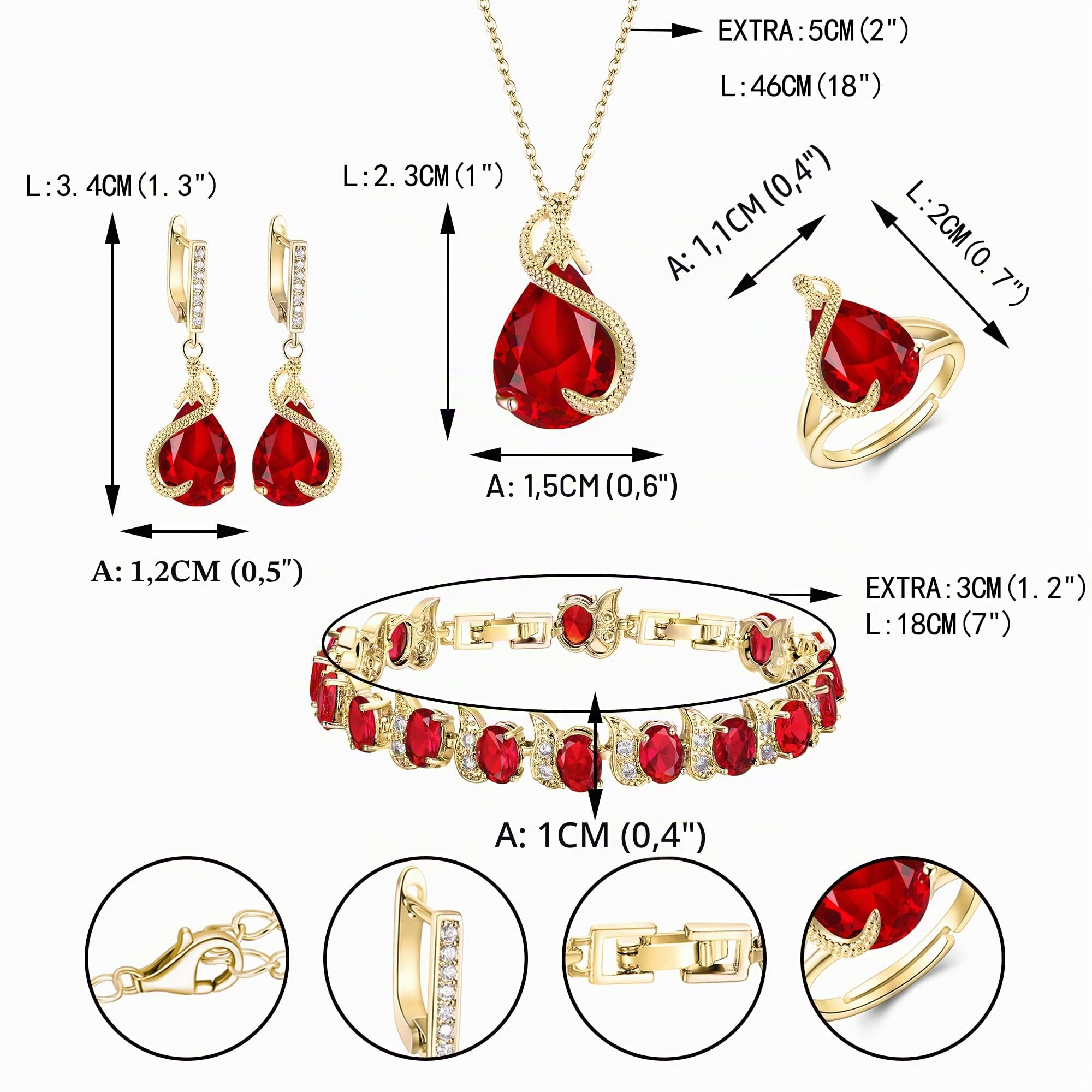 EVER FAITH Juegos de Joyas Mujer Circonita Cúbica en Forma de Lágrima para Novia, Glamour Colgante Collar Pendientes Tenis Pulsera Abierto Anillo Conjunto para Mujeres Fiesta