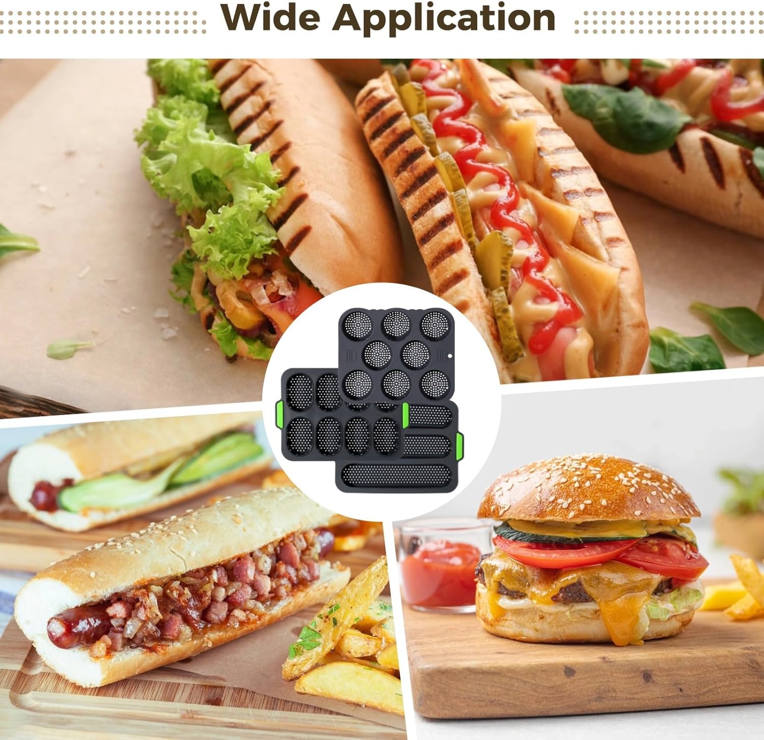 5-Piece Silicone Mold Set for French Bread Baking, Features 3 Compartment Loaf Pan, 8 Compartment Bun Pan, Non-Stick Baking Tools with Scraper and Brush for Bakers