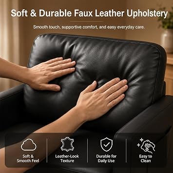 STHOUYN Black Faux Leather Accent Chairs with Arms, Living Room, Modern