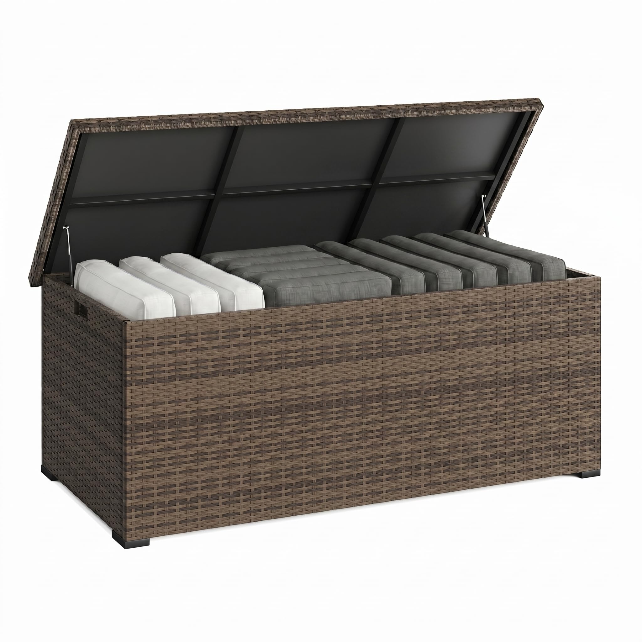 UDPATIO Gartenbox Wasserdicht 650L, Aufbewahrungsbox Garten XXL, Auflagenbox Wetterfest, Kissenbox Outdoor mit Deckel, Gasdruckfedern, ideal für Garten, Terrasse & Balkon | Braun