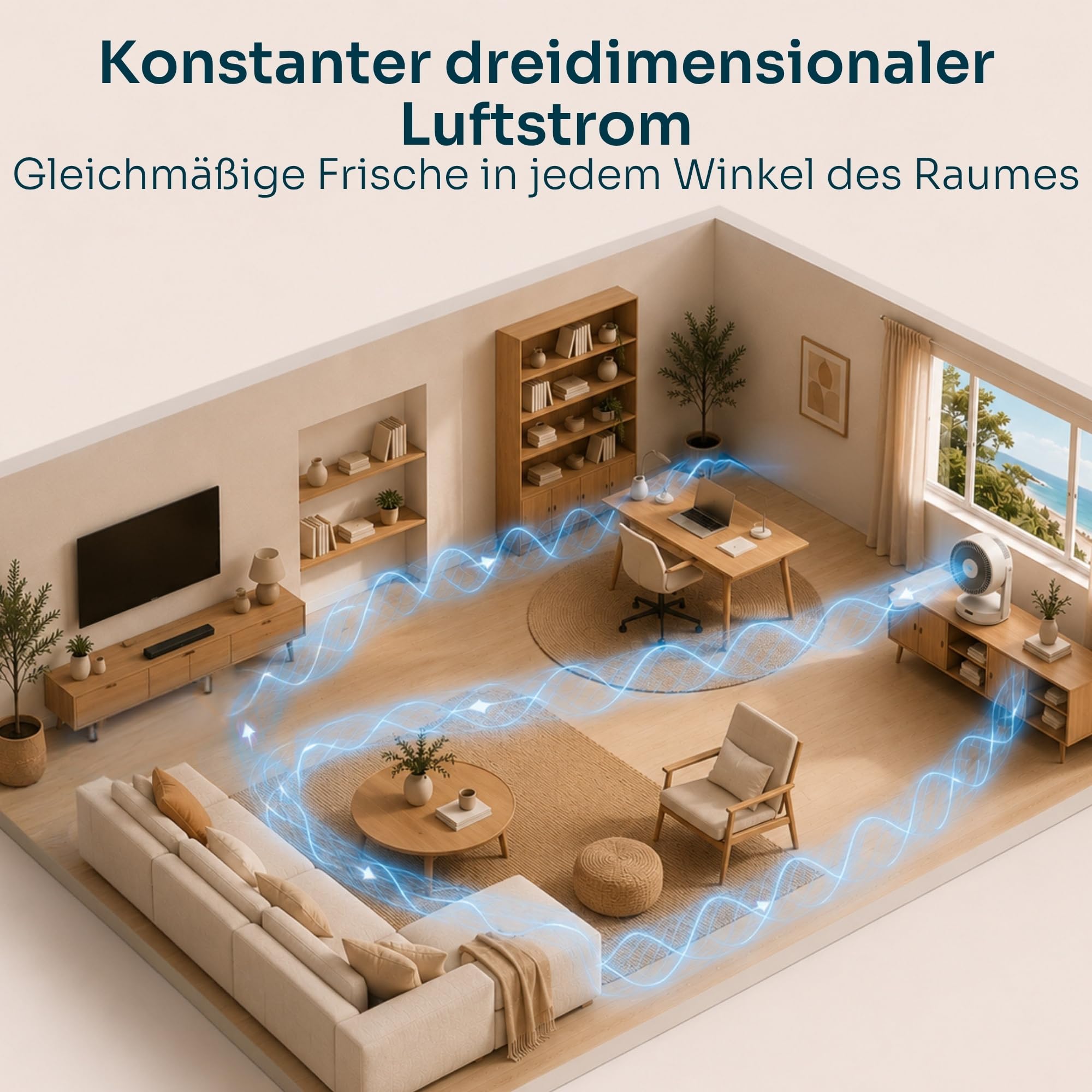 Mellerware Brizy Desk 360 Silence Tischventilator 360° Oszillation BLDC-Motor 20W 4 Geschwindigkeiten Fernbedienung