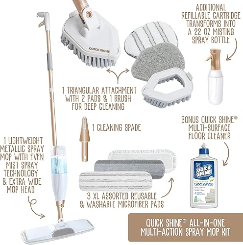 Miniatura 2 de Quick Shine Ultimate Gold Spray Mop Kit  Kit todo en uno de 11 piezas con accesorios intercambiables  Limpiador de piso incluido  No necesita