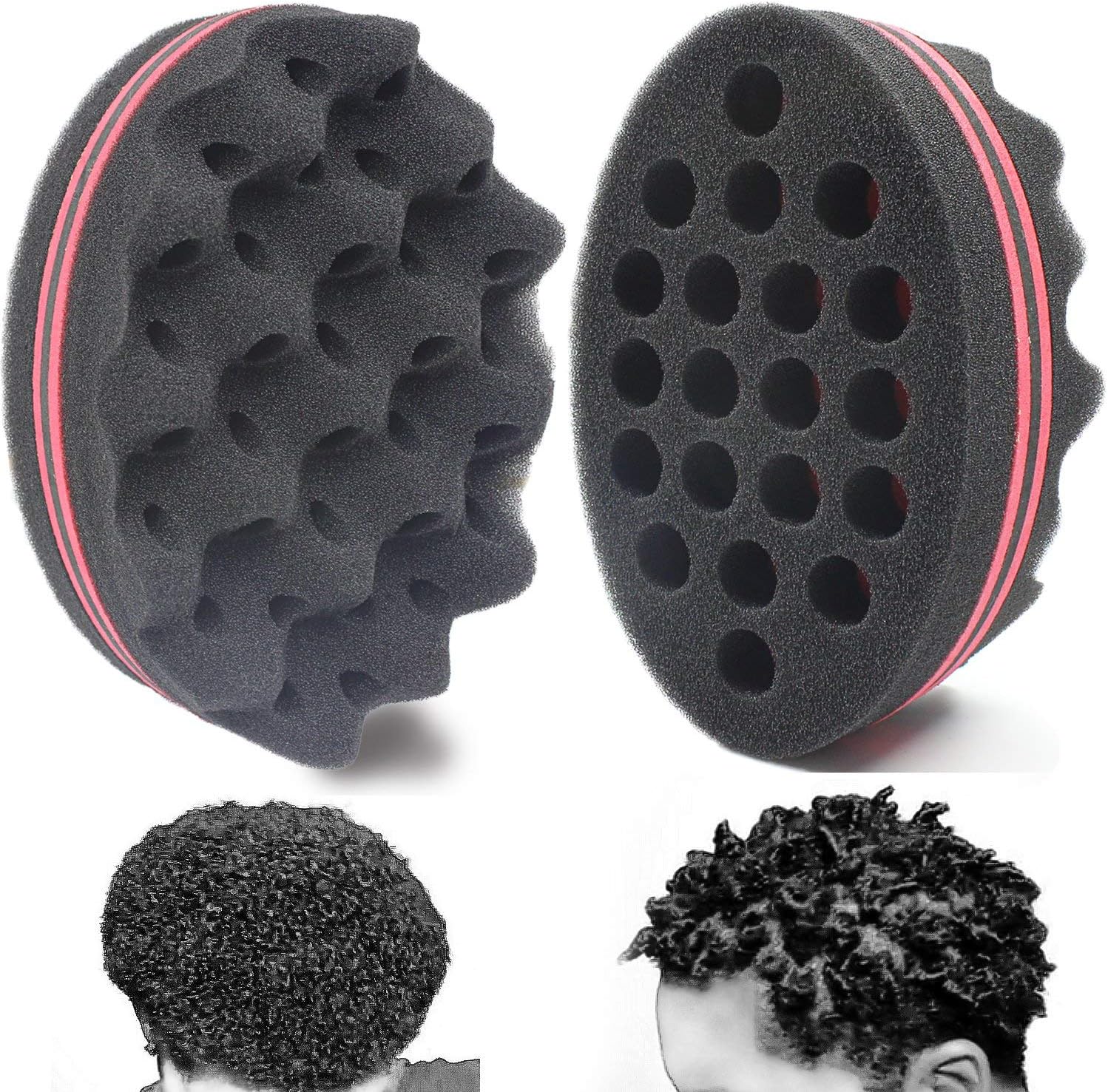AIR TREE Big Holes Barber Hair Brush Sponge Two Side Hair Sponge Brush Magic Barber Brush Twist Hair For Curls Sponges,Dreadlock,Coils,Afro As Hair Care Tool Suitable For Curly Hair (2PCS) โฆ