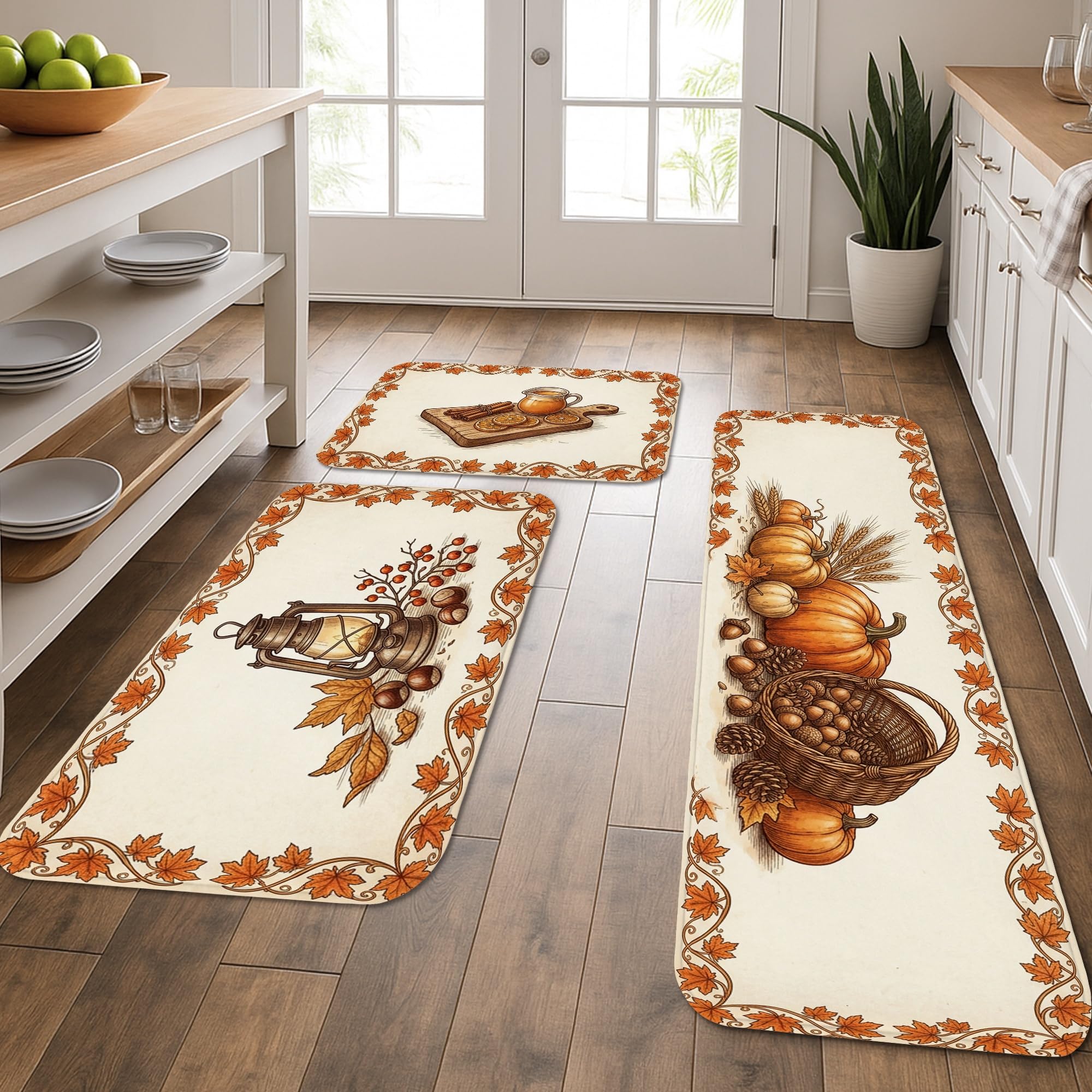 Tapis de cuisine lavables et rembourrés lot de 3 décoration automne confort