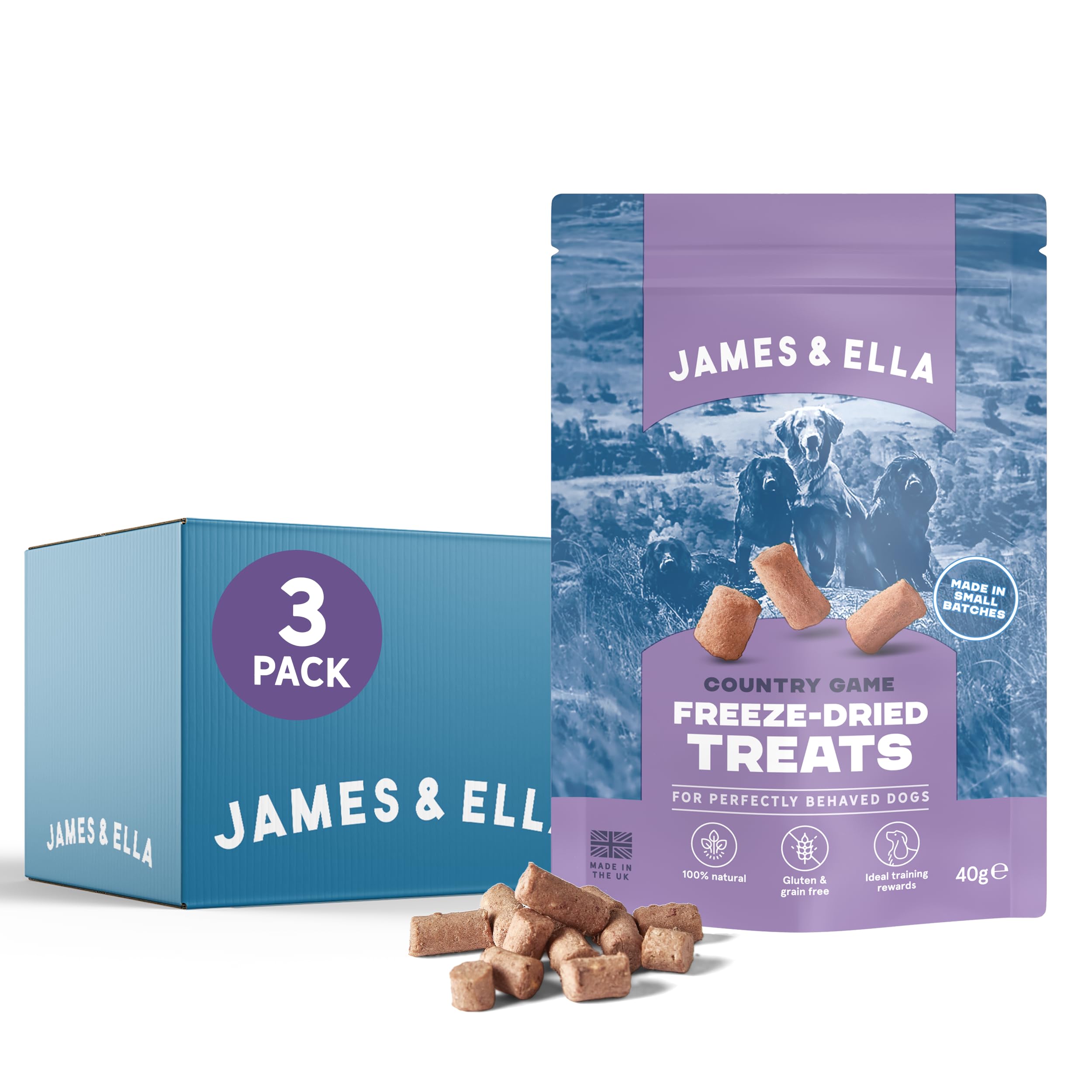 James & Ella Freeze-Dried Dog Treats (3 x 40g) ❘ Delicious Country Game Freeze-Dried Dog Treats, Packed with Protein