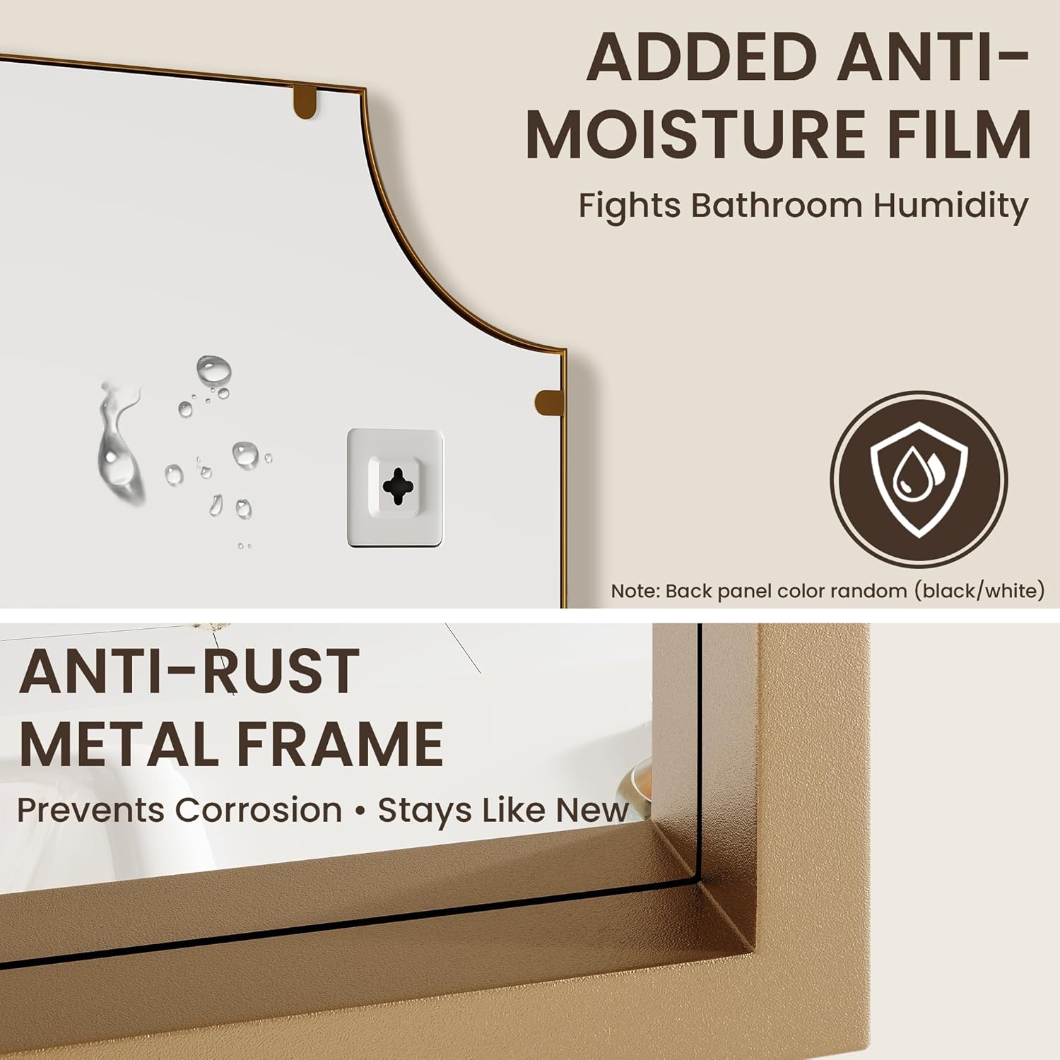 Gold Mirrors for Bathroom Sink, 24"x36" Scalloped Mirrors for Over Sink, Art Deco Transitional Style, 1-Pack