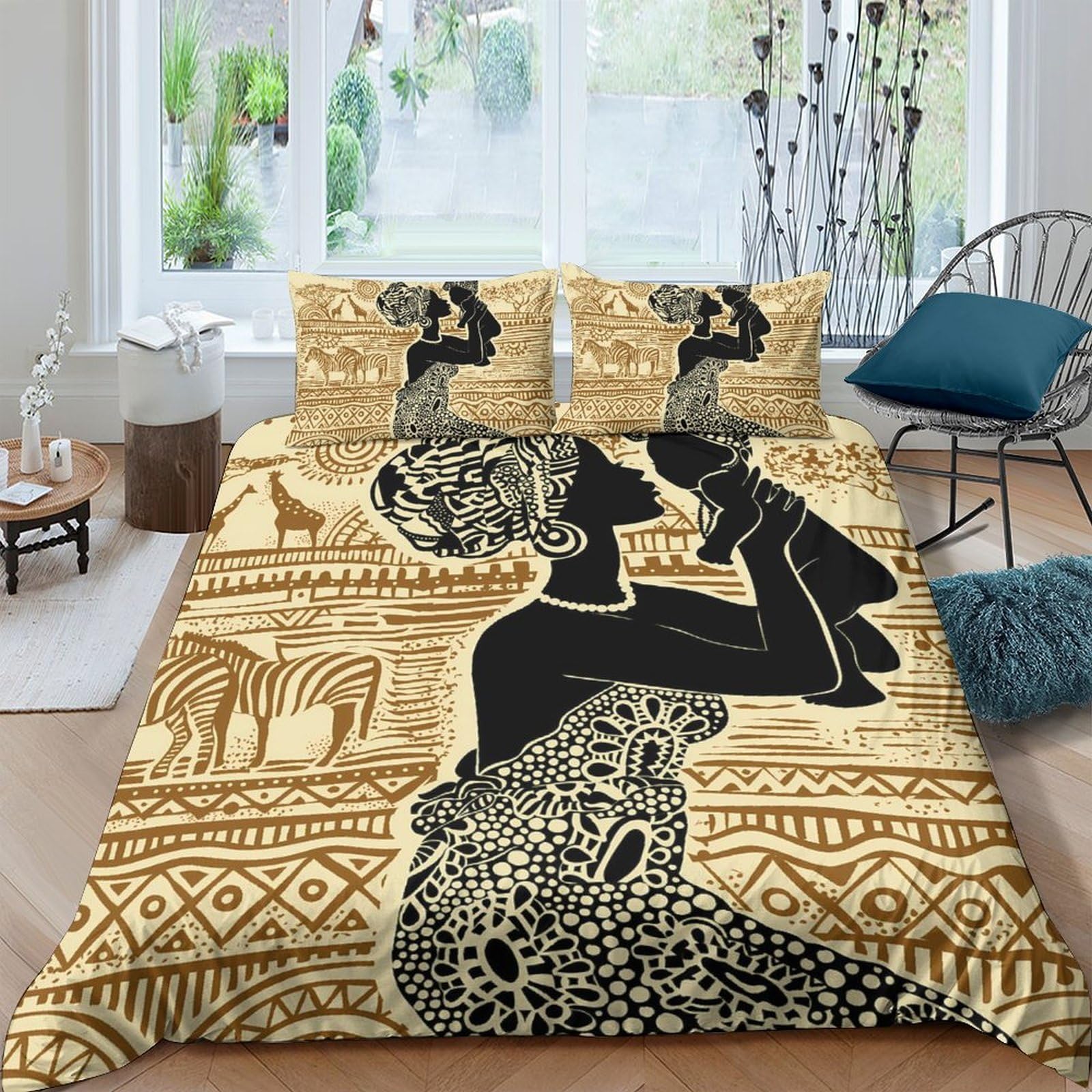Ctjqhvkz Style-3 3D Printed African Woman Art Fitted Sheet Microfiber Soft Ethnic Pattern Bed Cover For Bedroom Decor Protection Single（135X200cm）
