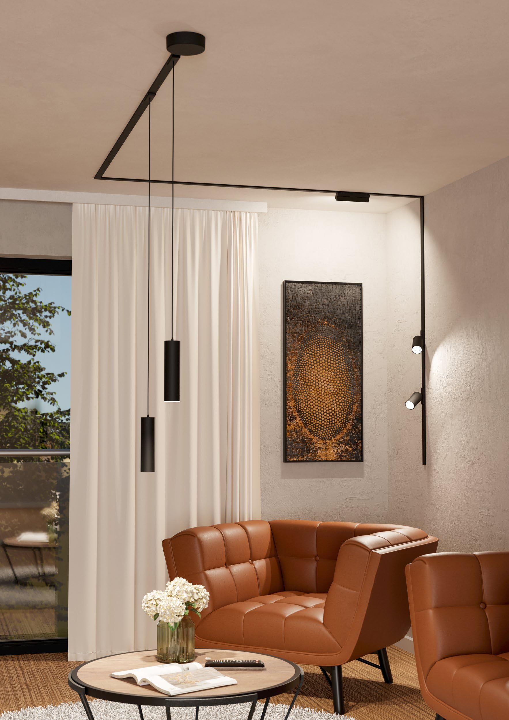EGLO LED Hängelampe für Schienensystem Track Plus, Pendelleuchte dimmbar, Zubehör für Schienenleiste, Accessoire Lichtschiene Decke, Kunststoff in Schwarz, warmweiß - kaltweiß (Packung mit 2)