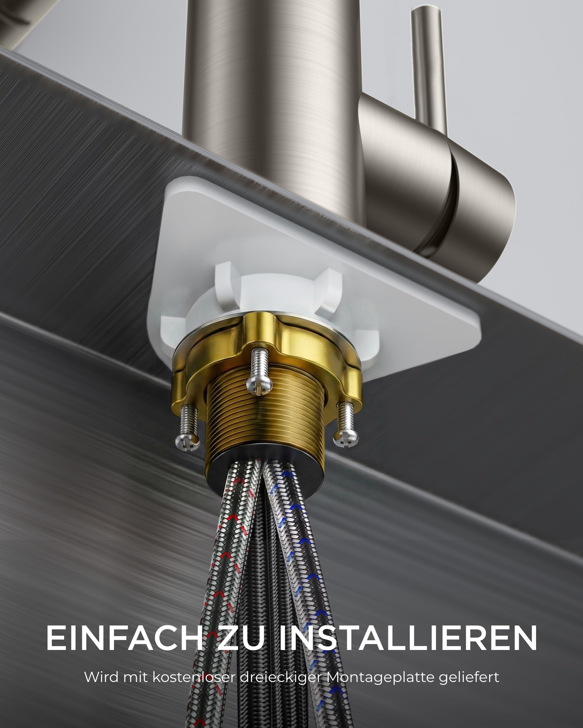 FORIOUS Wasserhahn Küche, Küchenarmatur Ausziehbar mit Brause, Spültischarmatur Küche, L-förmiger Edelstahl Mischbatterie Armatur, Zwei Sprühfunktionen, 360° Schwenkbar