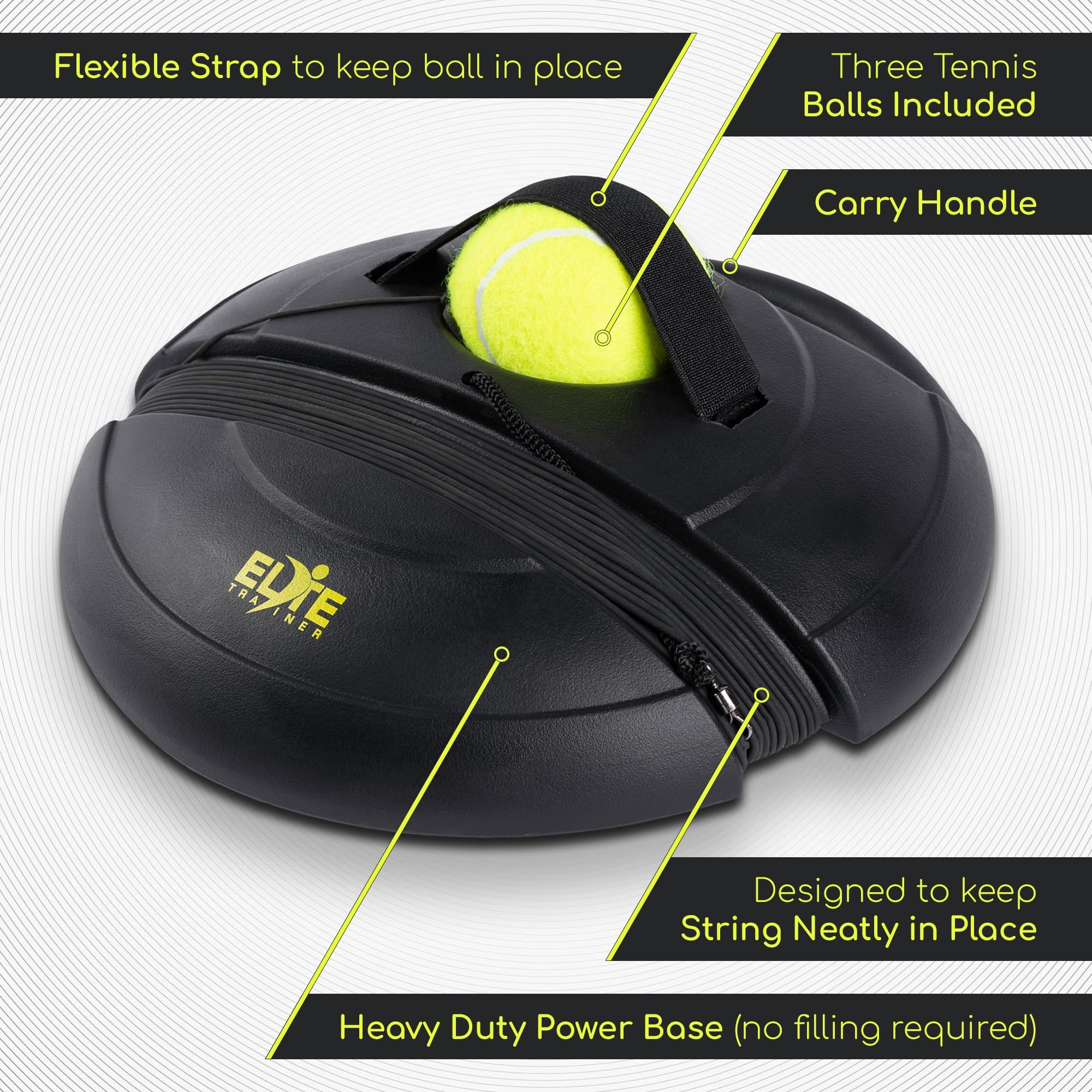 TBA Elite Trainer - Set di palline da tennis con rimbalzo | Base di alimentazione resistente, non richiede riempimento | Viene fornito con palla extra, corda lunga e borsa a rete personalizzata |