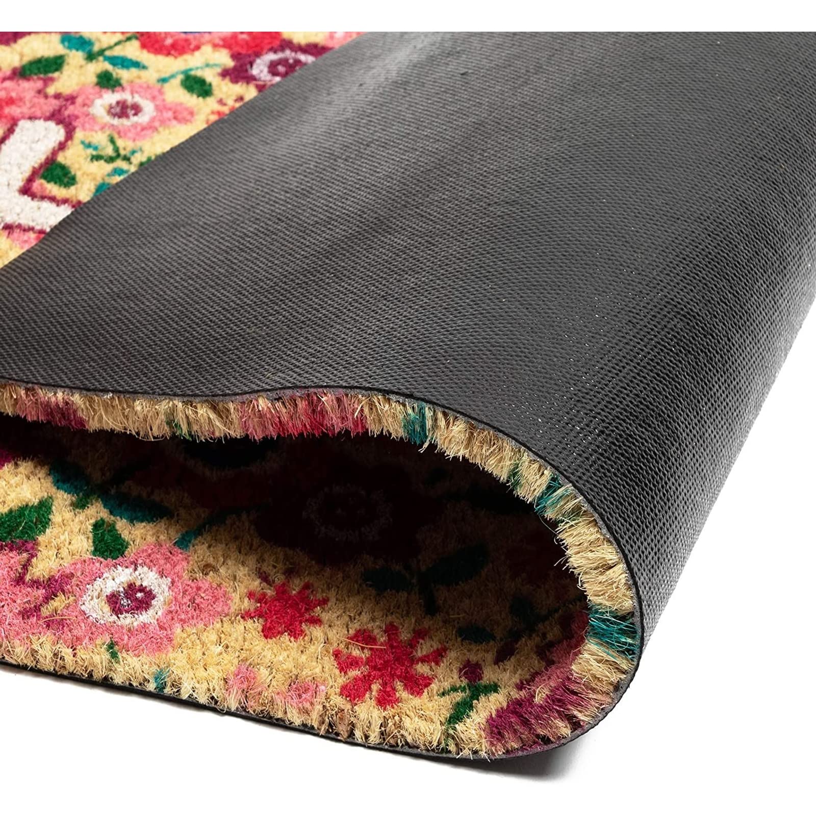 Juvale Paillasson en fibre de coco avec fleurs Motif floral Hello 76,2 x 43,2 cm