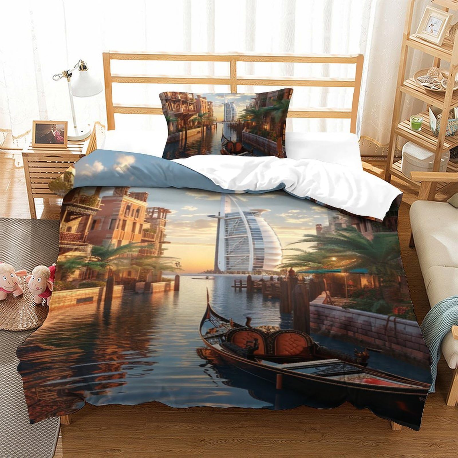 Housse de couette Venise avec fermeture éclair pour lit 1 personne
