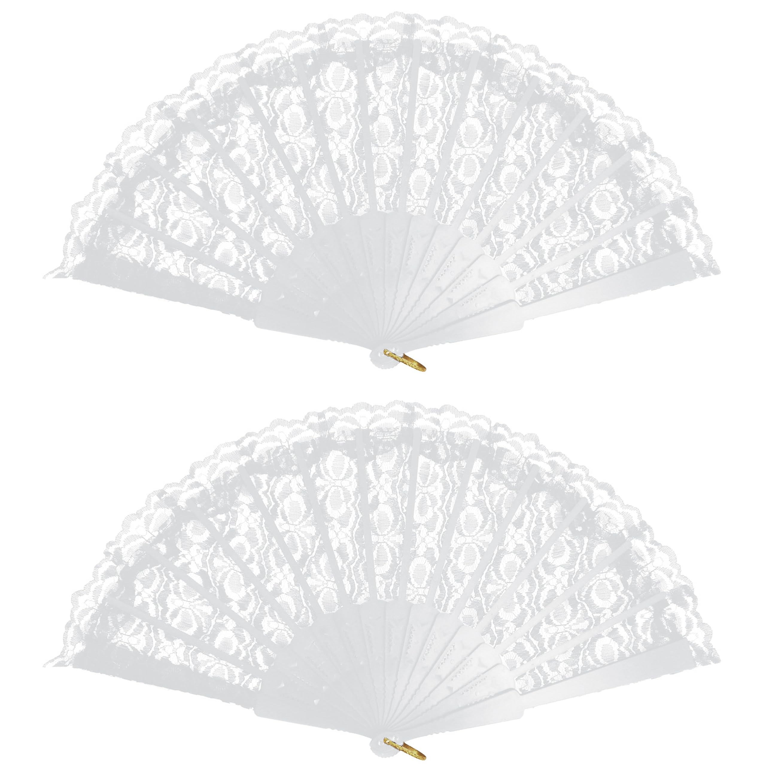 Lizzy 2 x White Lace Spanish Fan | One Size Foldable Lace Hand Held Fan for Wedding Party Halloween Fancy Dress Costume Accessory | 45 x 25cm