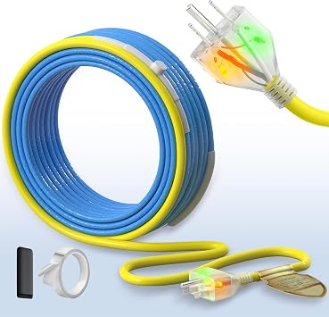 2 Ft Upgraded Dual-Indicators Heat Tape for Water Pipes, YeloDeer Self-Regulating Heat Trace with Thermostat, Heating Cable with Extra End Seals for Metal and Plastic Pipes 120V