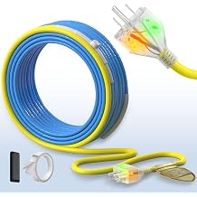 2 Ft Upgraded Dual-Indicators Heat Tape for Water Pipes, YeloDeer Self-Regulating Heat Trace with Thermostat, Heating Cable with Extra End Seals for Metal and Plastic Pipes 120V