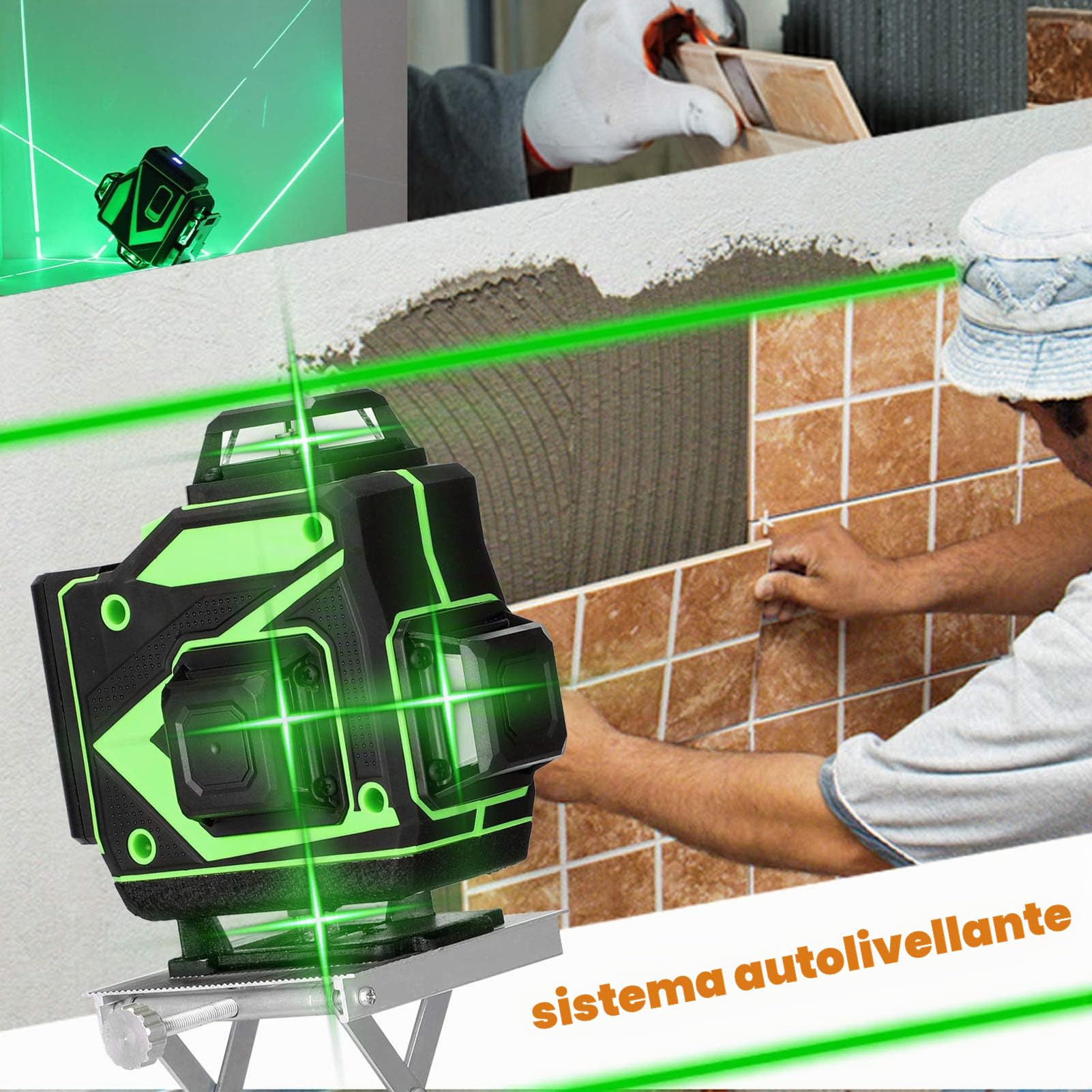 Livelle laser con treppiede regolabile in altezza da 1,2 m, Generatori di linea laser 4x360° 4D a 16 linee con linee orizzontali verticali Livella laser autolivellante