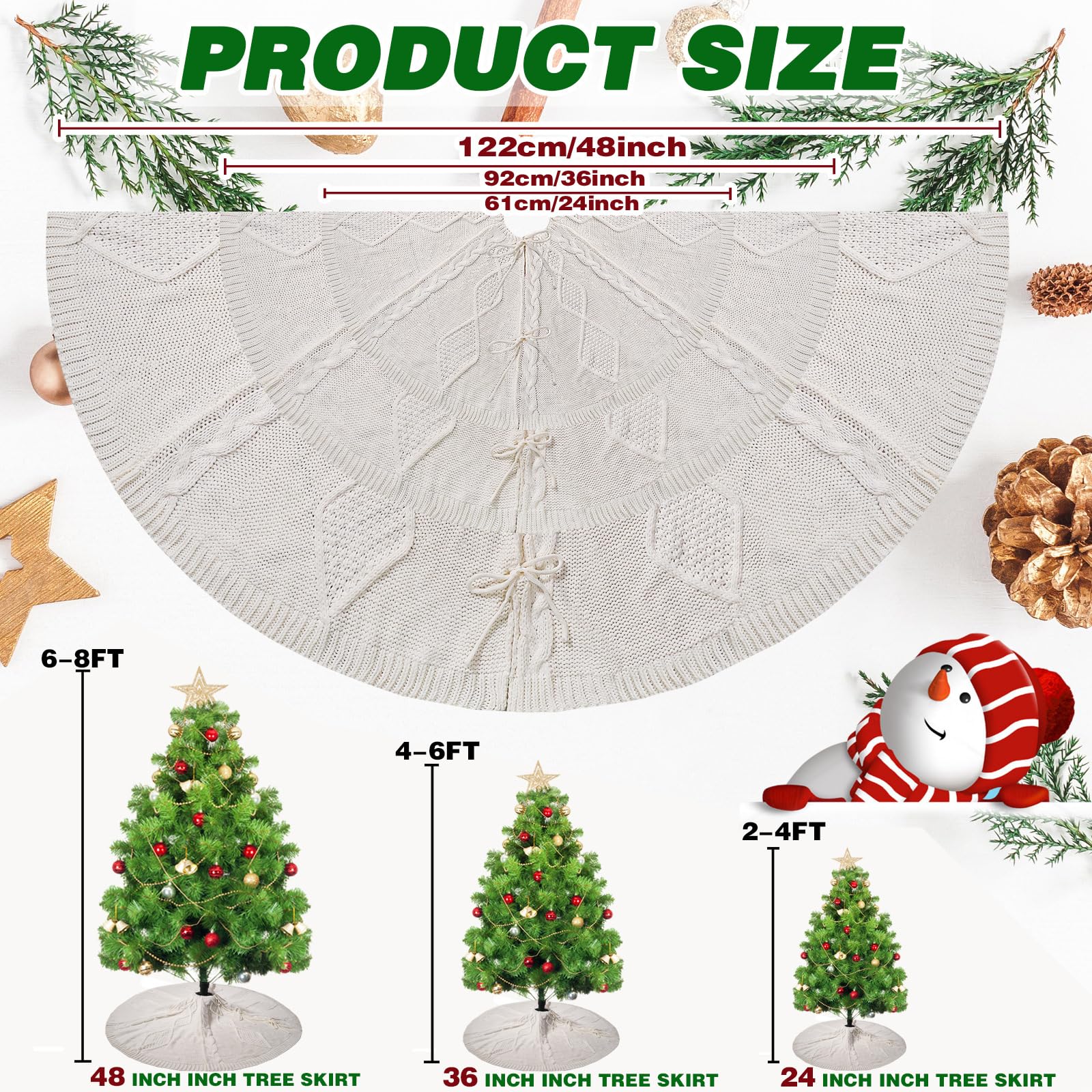 Jupe de sapin de Noël 91,4 cm 122 cm Tapis de sapin de Noël tricoté pour décorations de fête de vacances