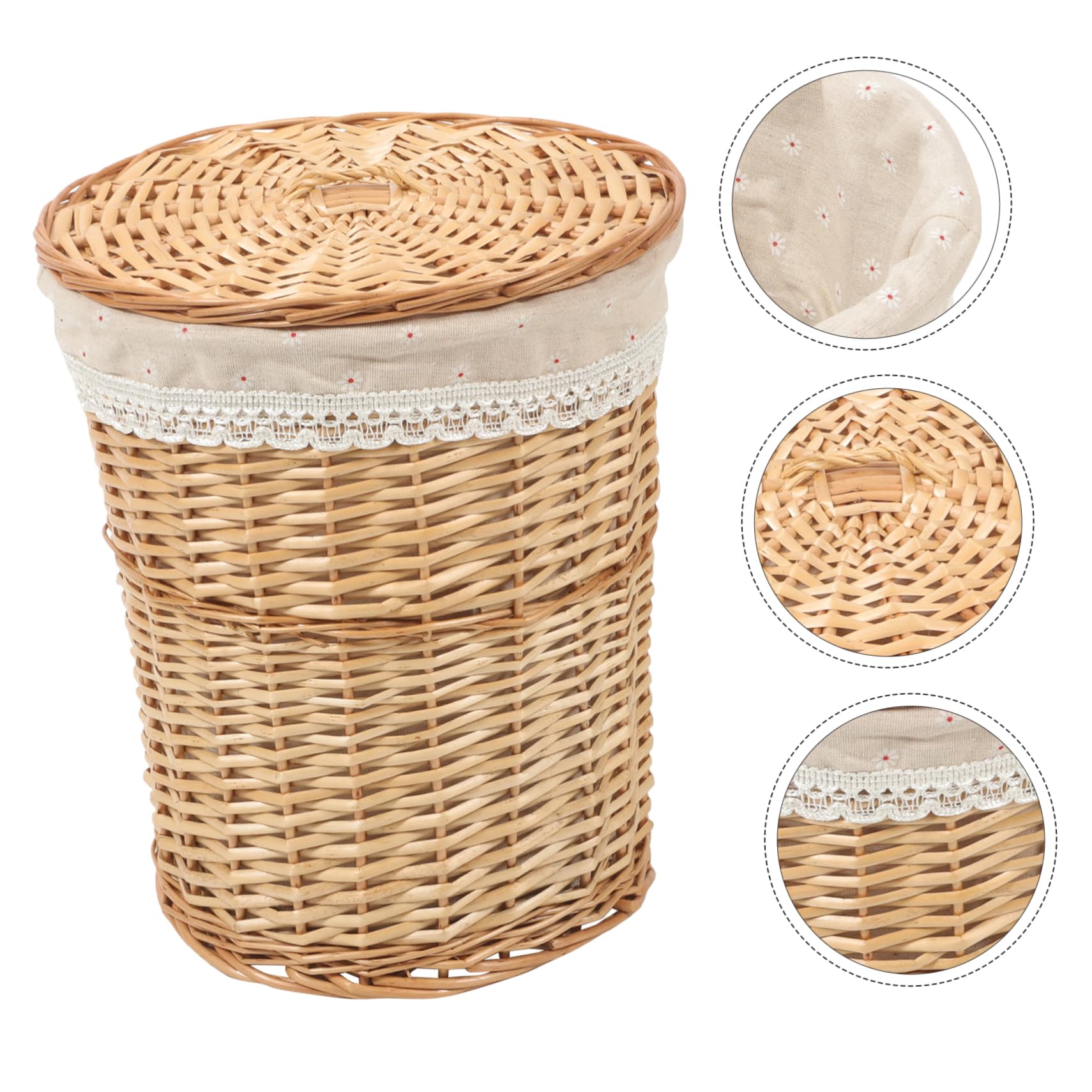 PRETYZOOM Cesta para Ropa Sucia Tejida a Mano 45x30x35 Cm Material Natural Color Original Tapa Cesta Organizadora para Hogar Lavandería y Baño