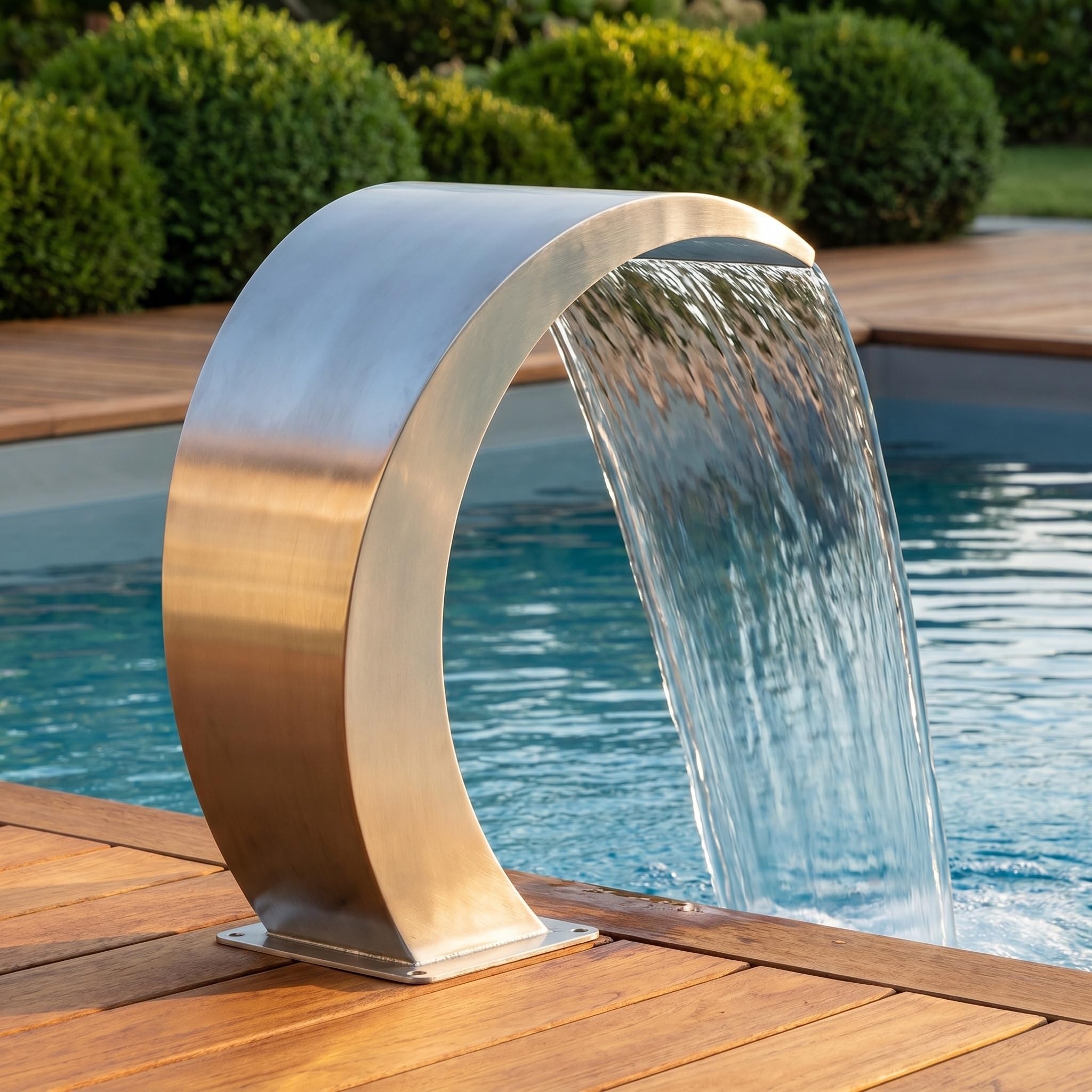 Fuente de Piscina Rectangular de Acero Inoxidable 304 de 60x30 cm con Cascada para estanques. Decoración Moderna y Duradera para jardín Exterior, Resistente a la corrosión, con Flujo ajustab