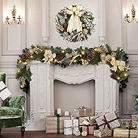 Vista 7 de Guirnalda de Navidad preiluminada de 6 pies con luces para manto, guirnalda de Navidad iluminada a pilas al aire libre con 20 bolas de oro LED