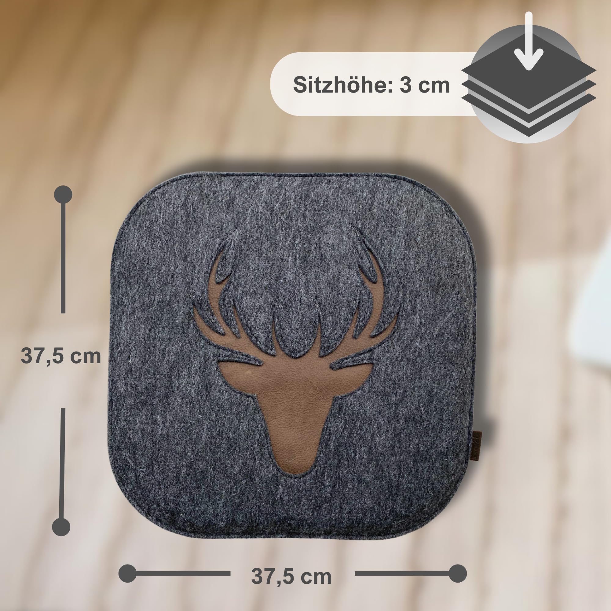 kontor28® - Sitzkissen Filz handgefertigt Made IN Germany | Sitzkissen Stuhl 37,5x37,5 cm aus rPET-Filz extra weiche und robuste Polsterung | Sitzauflage Stuhl Johann | anthrazit 4er-Set