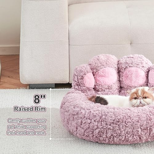Miniatura 2 de Jiupety Cama para perro en forma de dona con patas de oso de pie, acogedor sofá mejorado para perros medianos, rosa, tamaño XL, 32 x 32 x 10 pulgadas