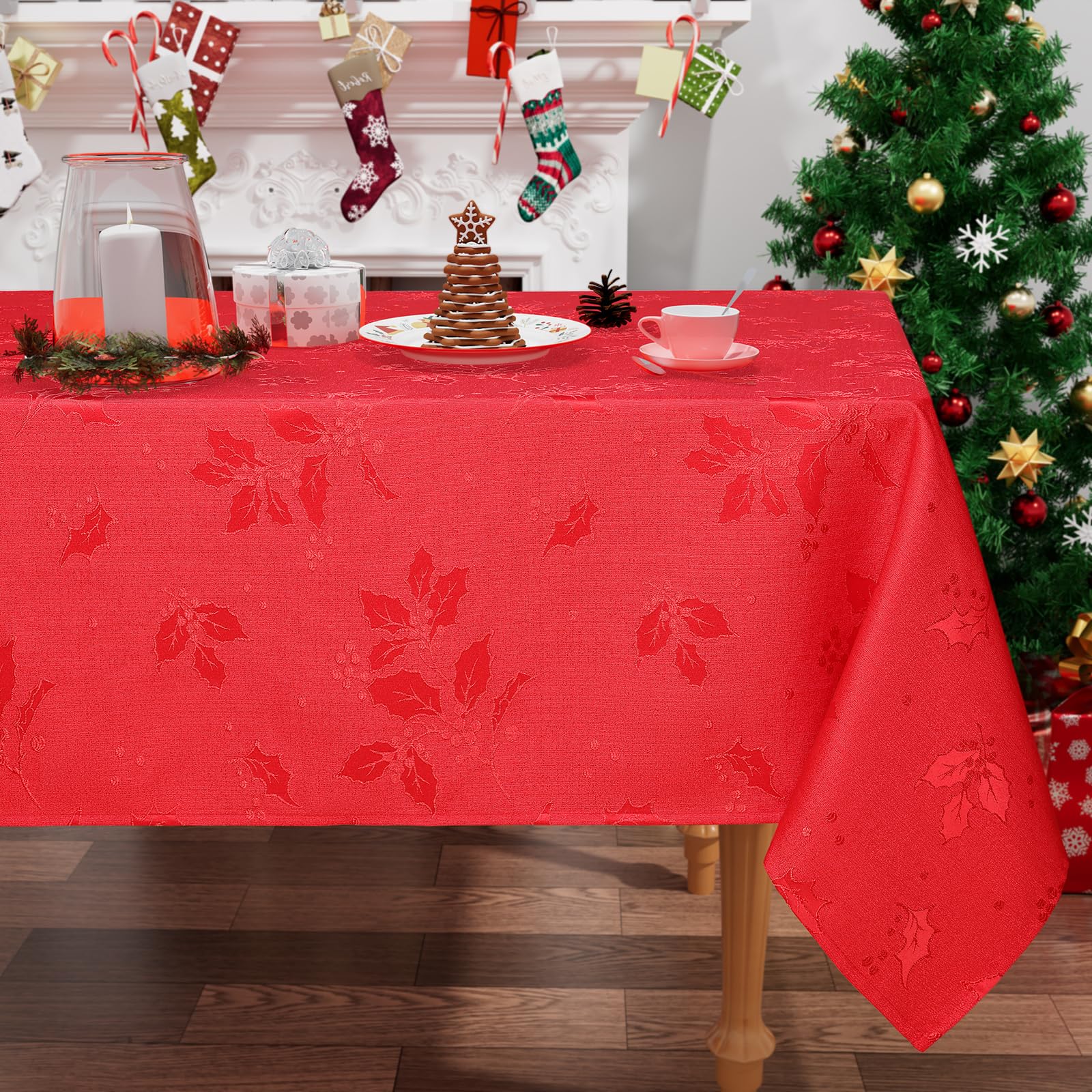 smiry Tafelkleed, afwasbaar, rechthoekig, 140 x 100 cm, damast, tafelkleed, krasbestendig, polyester, onderhoudsvriendelijk, voor keuken, feest, rood