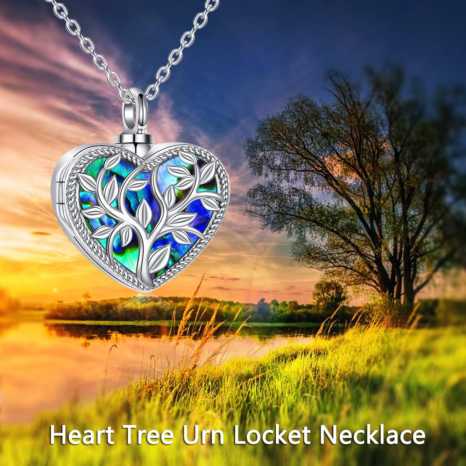 ONEFINITY Cremation Urn Necklace for Ashes Sterling Silver Abalone Shell Tree of Life Locket Necklace That Holds Pictures Heart Cremation Keepsake Memorial Ash Jewelry for Women Men - Image 5
