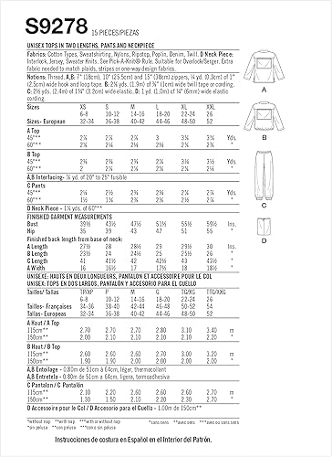 Miniatura 2 de Simplicity Paquete de camisetas con media cremallera para hombre y mujer, cuello y pantalones sin cierre, patrón de costura código 9278, tallas