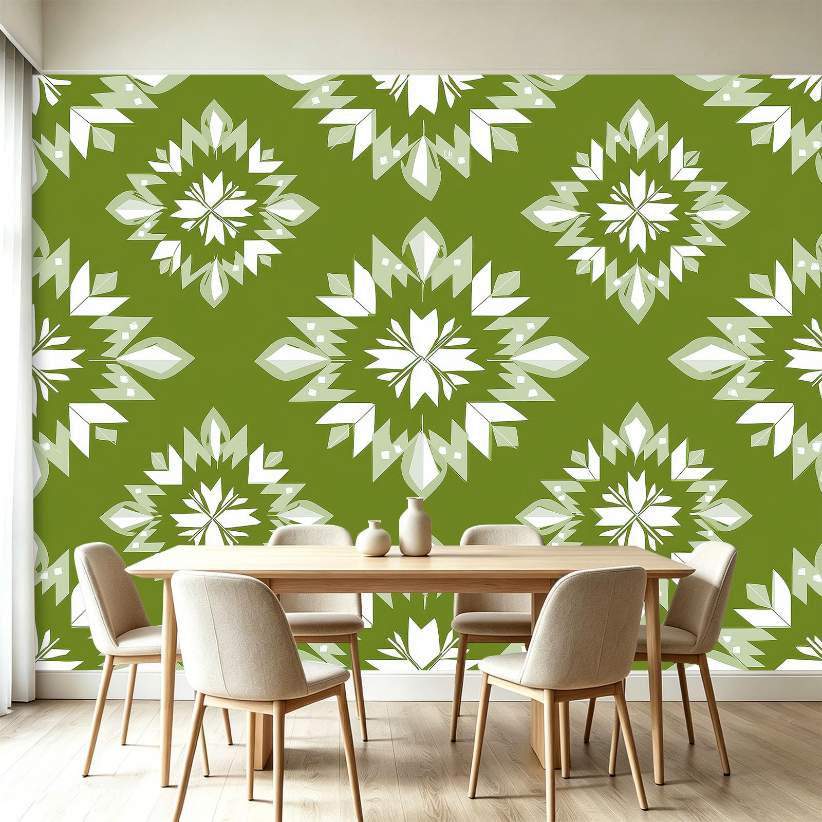 Fototapeta z włókniny 500 x 280 cm tradycyjna geometria tapeta, oliwkowa