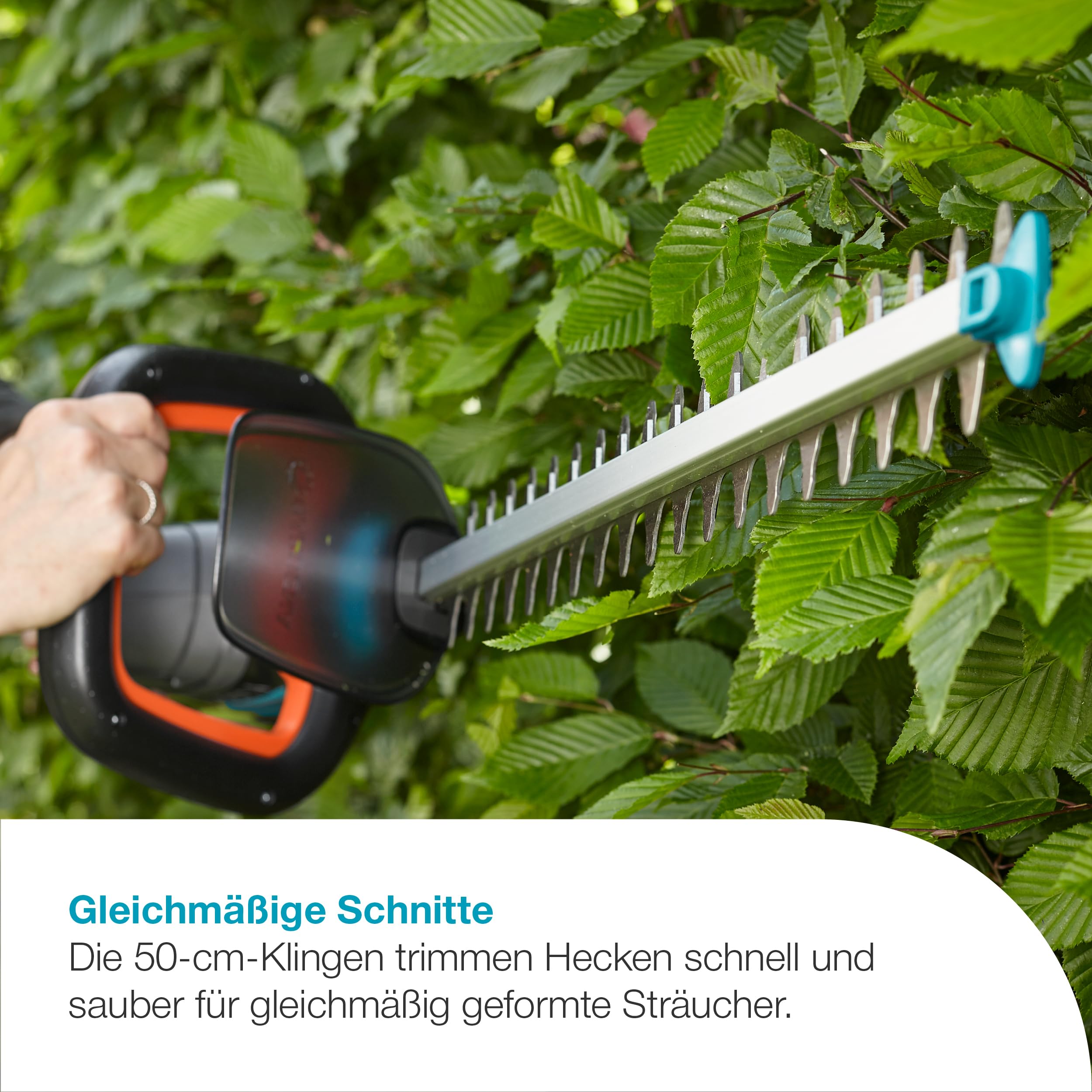 Gardena Akku-Heckenschere ComfortCut 50/18V P4A Ready-to-Use Set: Ergonomisch, Messergeometrie, Leichtgewicht, Akkustand, Kabellos (14730-20)