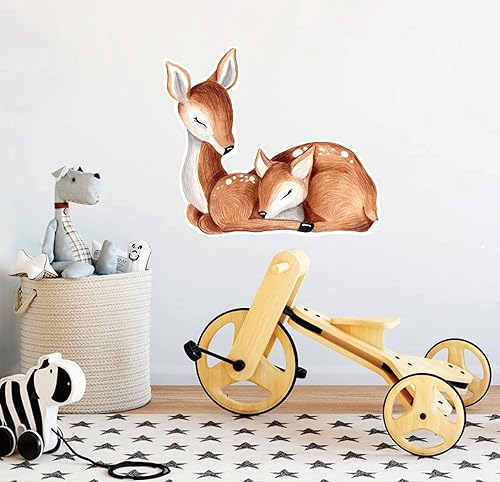 Miniatura 5 de Calcomanía de pared con diseño de ciervo, diseño de ciervo, para guardería, decoración de pared de bosque, extraíble, para niños, bebé, aula, sala