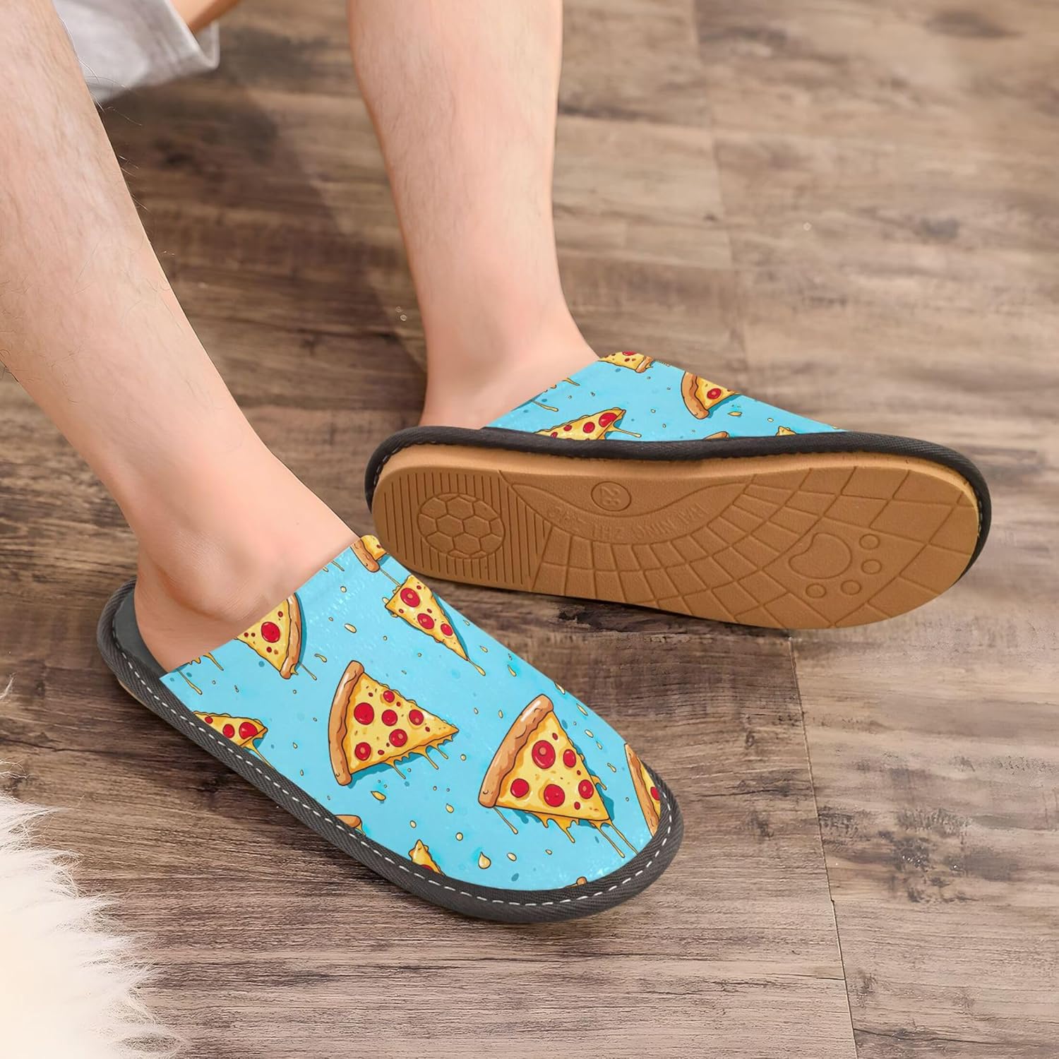 Funny Pizza House Slippers – Cozy Fuzzy Slippers for Guests, Washable & Disposable, Perfect for Shoeless Home, Spa & Hotel Use A112308