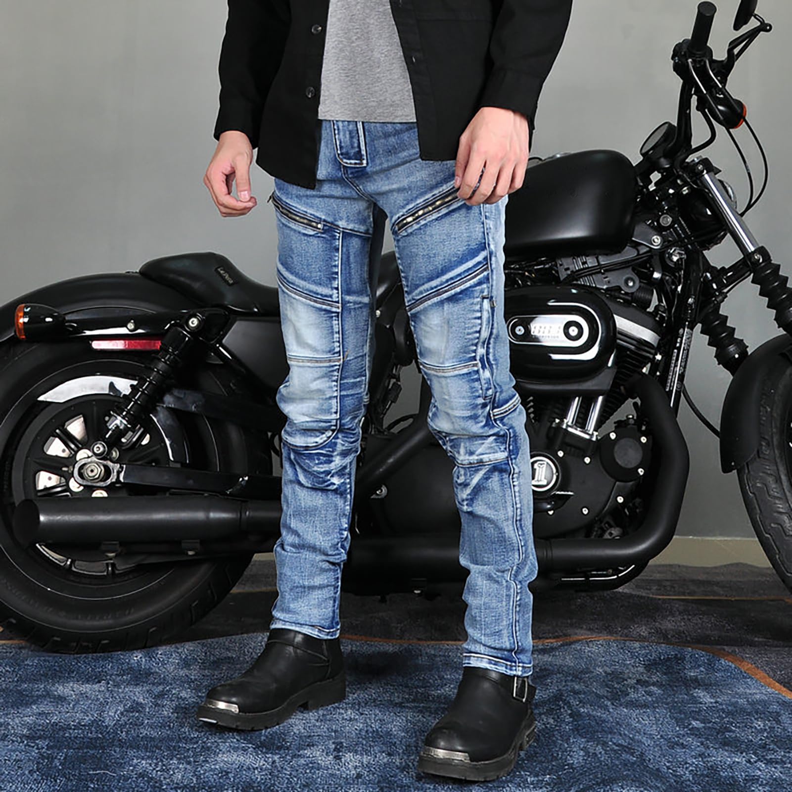 Motorradjeans Herren mit Aramid & Protektoren - Stretch Motorradhose Herren Abriebfest - Biker Jeans inkl. Knie- und Hüftschutz (Herausnehmbar) - Atmungsaktiv