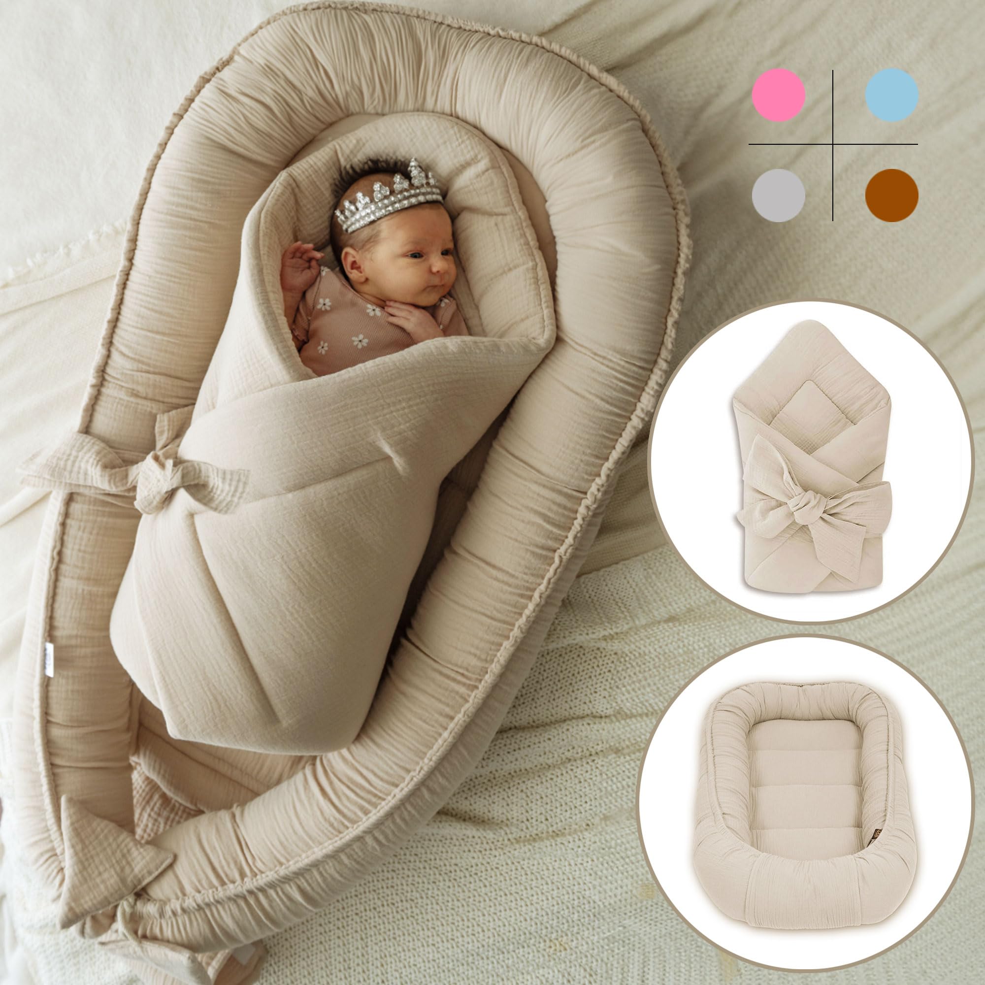 PaLulli Babynestje, 5-delige set, hoge kwaliteit, 95 x 55 cm, met