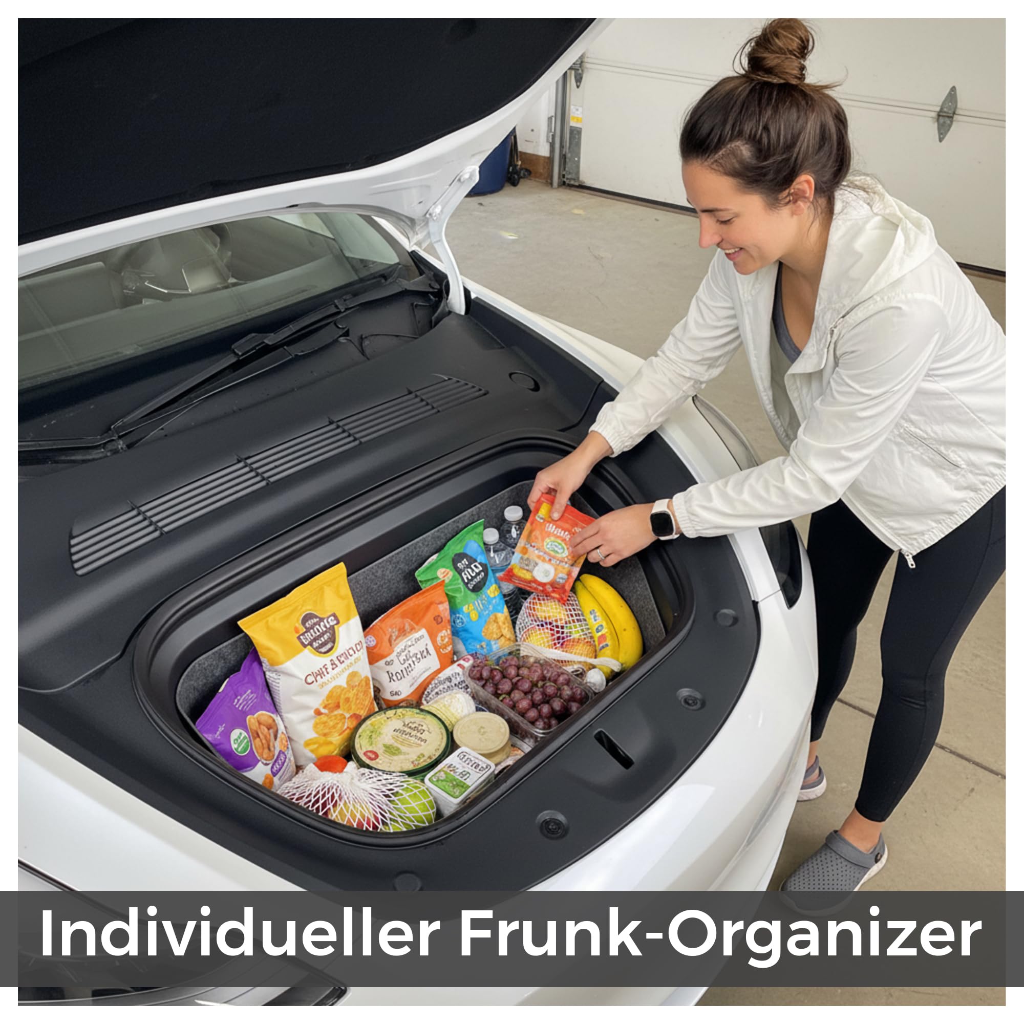 VLOX Tesla Model Y Frunk Organizer Aufbewahrungsbox – Passgenau für Modell Y 2021–2024, 117L Kapazität Auto-Aufbewahrungsbox mit 4 Schlaufen für Gurte – Praktisches Tesla-Y-Zubehör