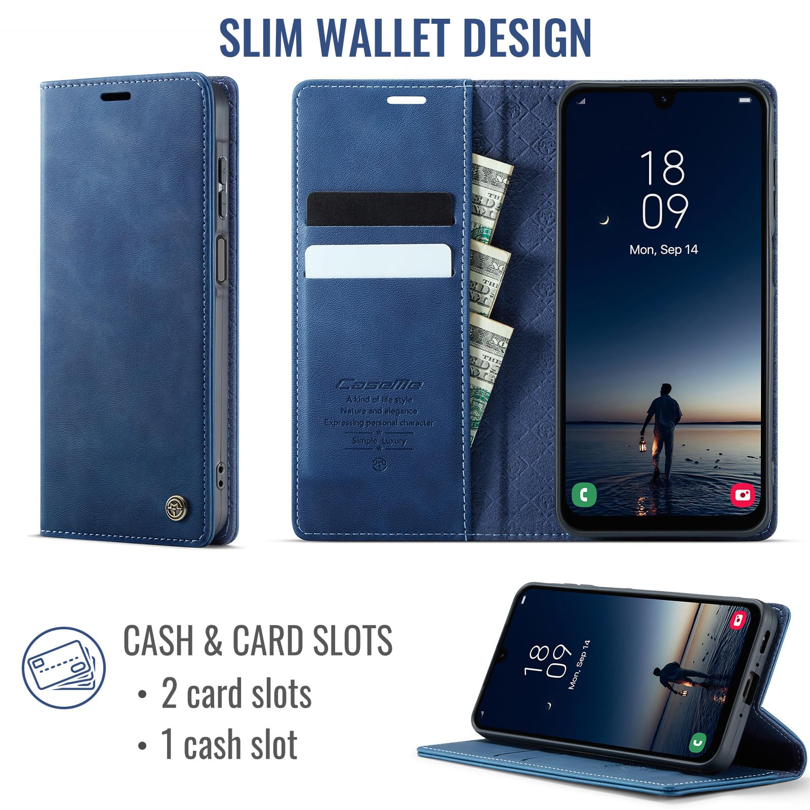 Coque Samsung Galaxy A17 Housse Antichoc en Cuir PU Premium Fentes Cartes Etui [Blocage du Signal RFID] Pochette de Portefeuille avec Fonction Support à Rabat Housse Galaxy A17 - Bleu