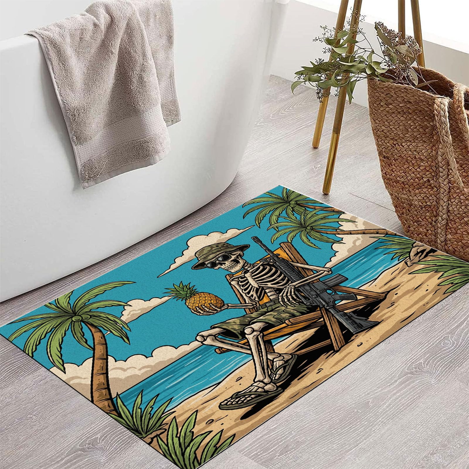 Paillasson interieur crane tropical 80x120 cm tapis entree bleu-vert lavable